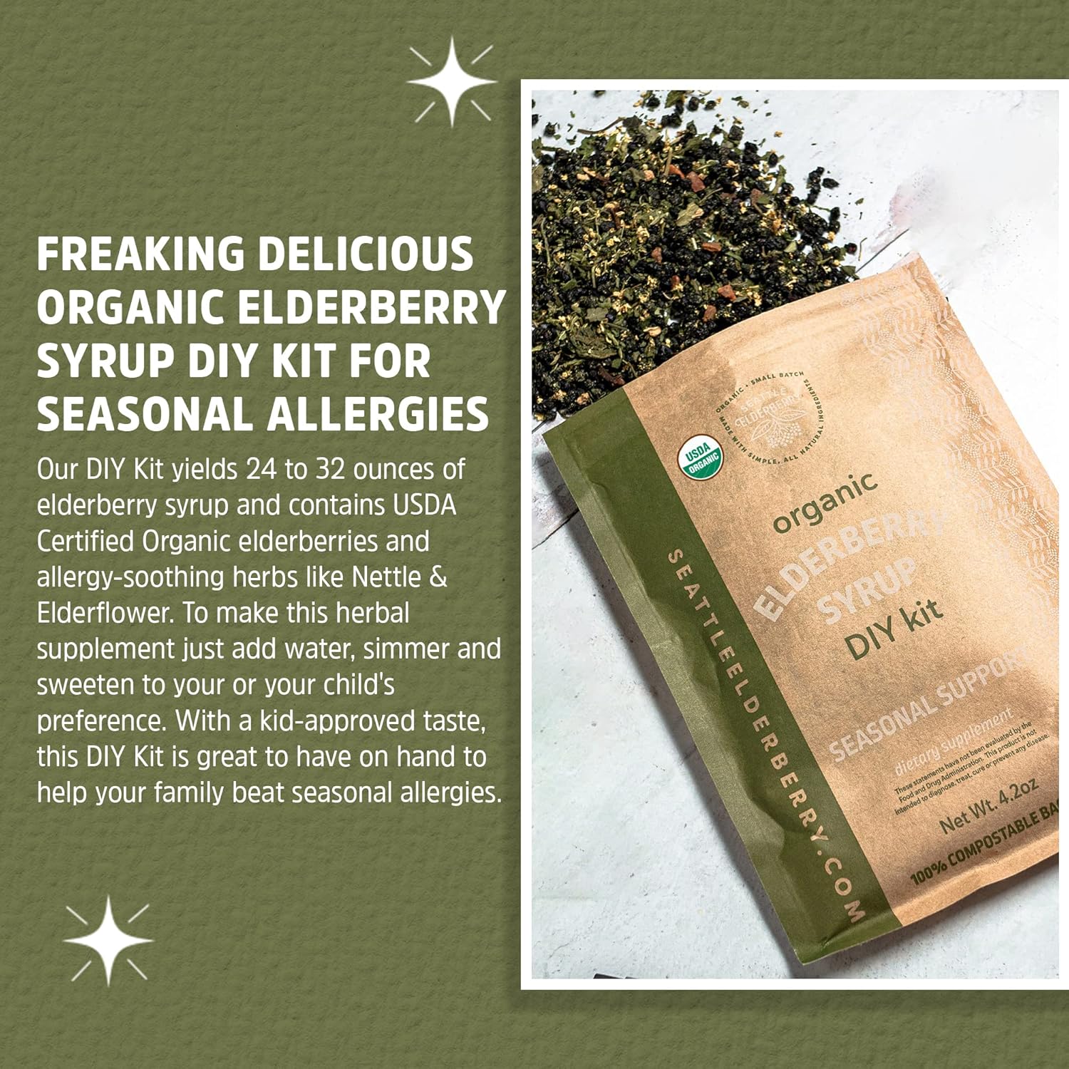 Seattle Elderberry Kit de bricolaje de apoyo estacional haz un delicioso jarabe de suplemento de hierbas sin gluten con potentes beneficios para la