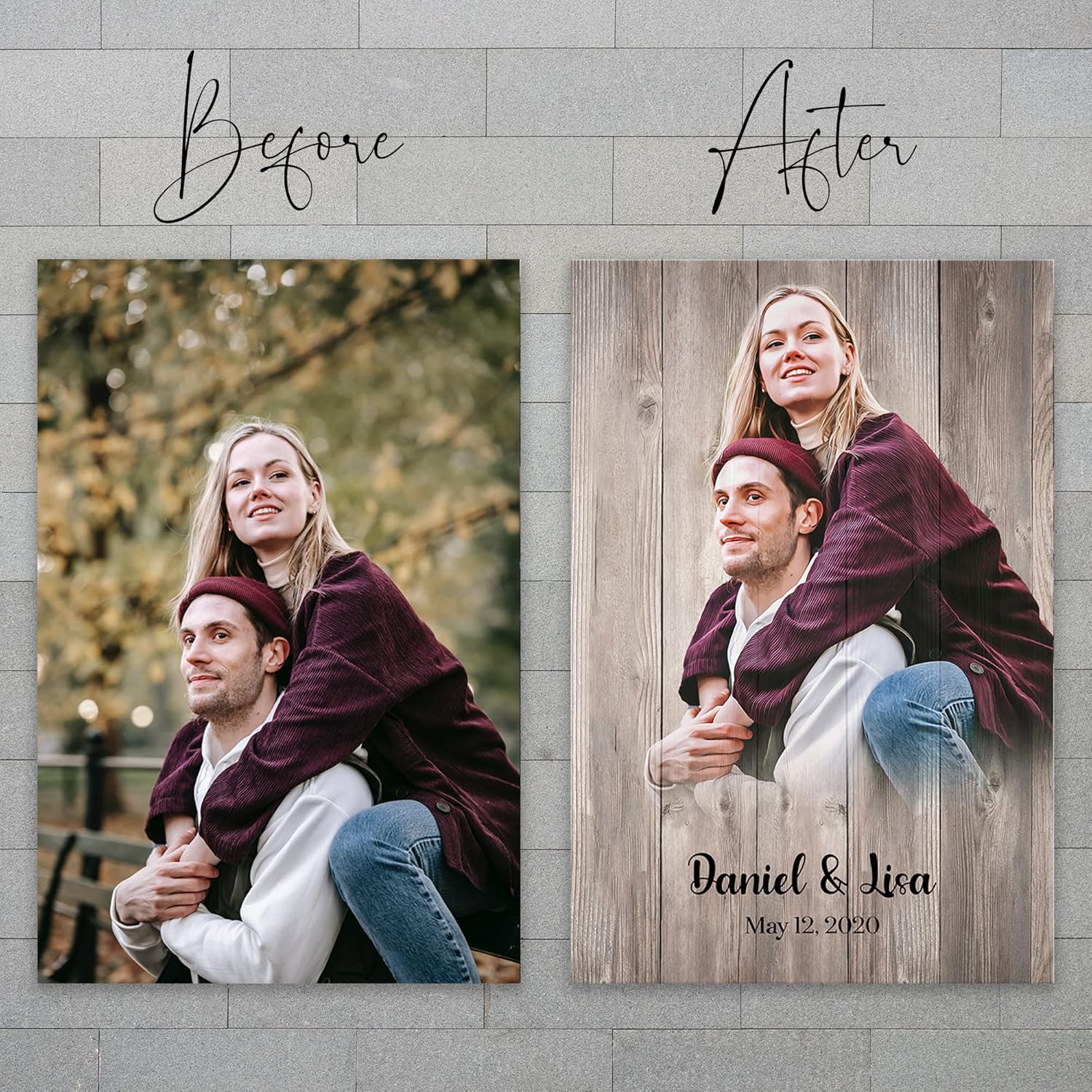 Awesometik Retrato personalizado de pintura fotográfica sobre impresión de madera Retrato de boda Regalo de boda Ilustración de boda Retrato de