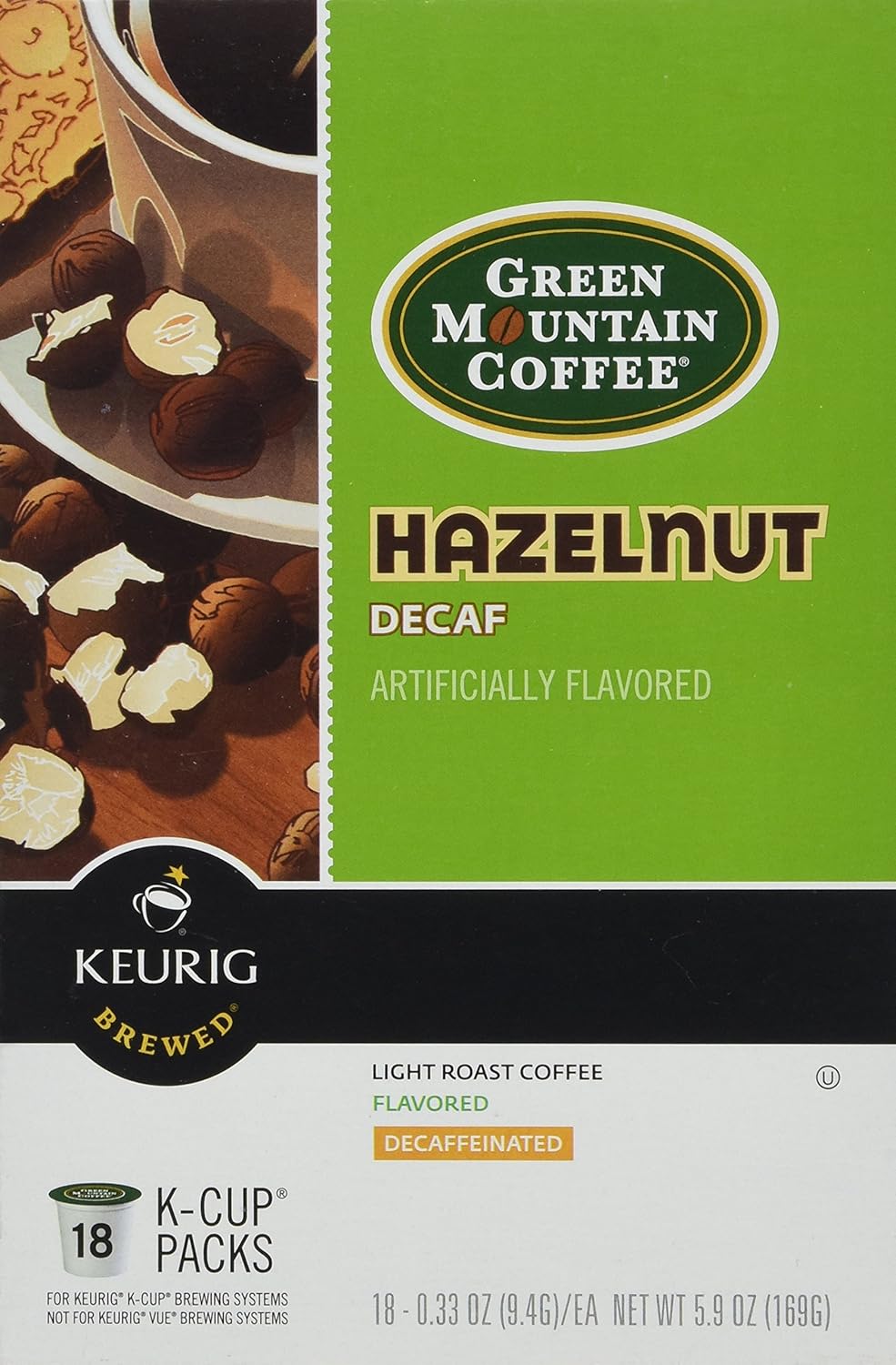 Green Mountain – K-Cups de café descafeinado de avellana para cafeteras Keurig, 18 K-Cups