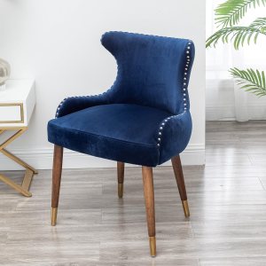Roundhill Furniture Lindale – Silla decorativa tapizada de terciopelo, con ribete de clavos, color azul Roundhill Furniture Lindale – Silla decorativa tapizada de terciopelo, con ribete de clavos, color azul