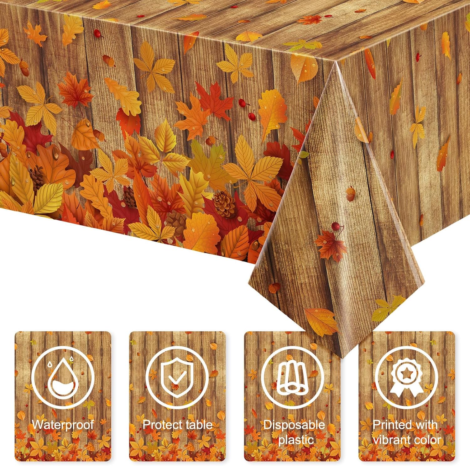 Tiamon 3 piezas de decoración de otoño para interiores de Acción de Gracias, mantel de otoño de grano de madera, cubierta de mesa de fiesta de
