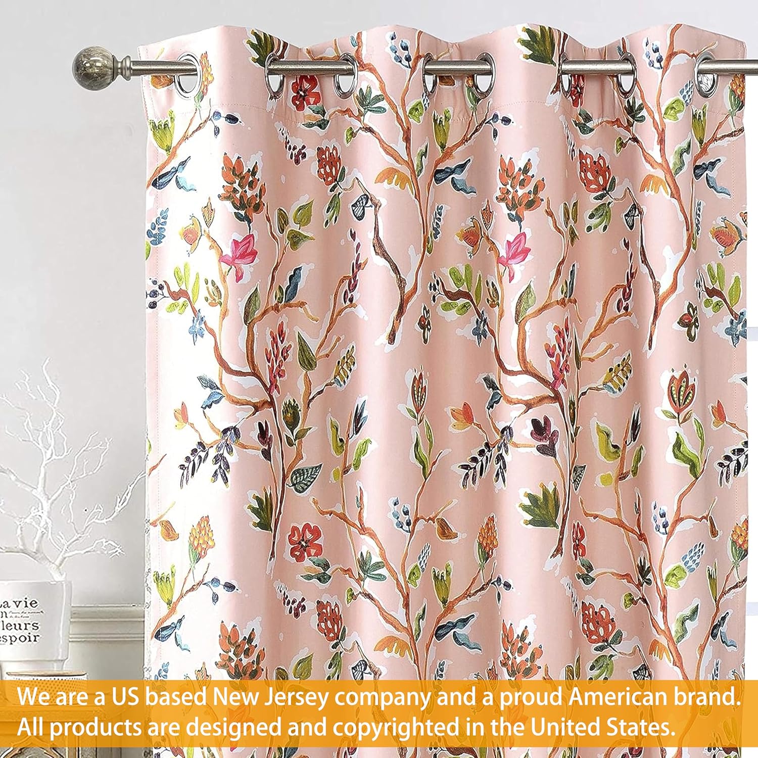 DriftAway Lauren – Cortina opaca con ojales para ventana, diseño de árbol de acuarela colorido, ahorro de energía, con aislamiento térmico, 2