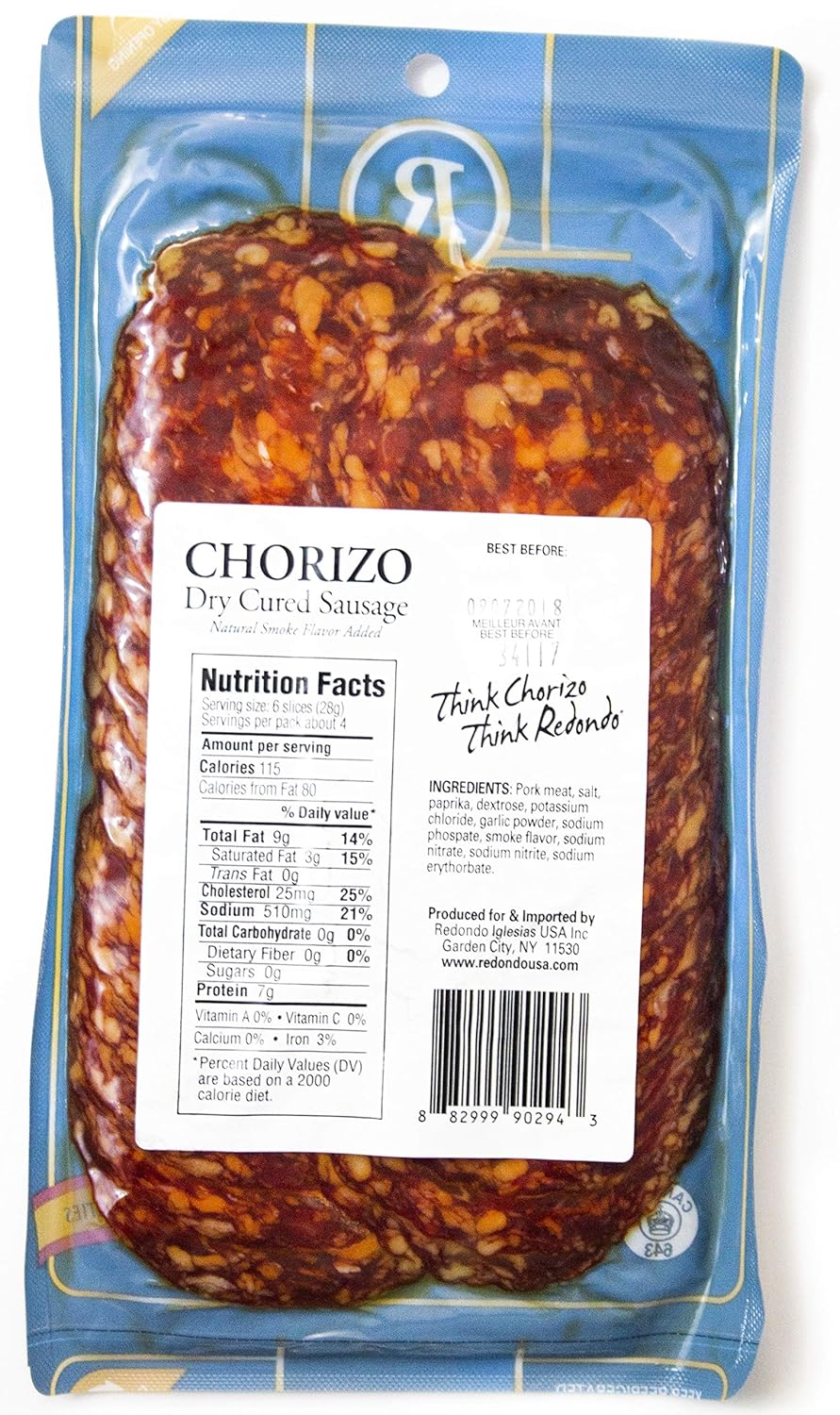 Chorizo Español Spicy 3 PACK – DESCUENTO – Salchicha curada seca – Rebanadas 3 oz – Redondo Iglesias – Spain Gourmet Delicatessen