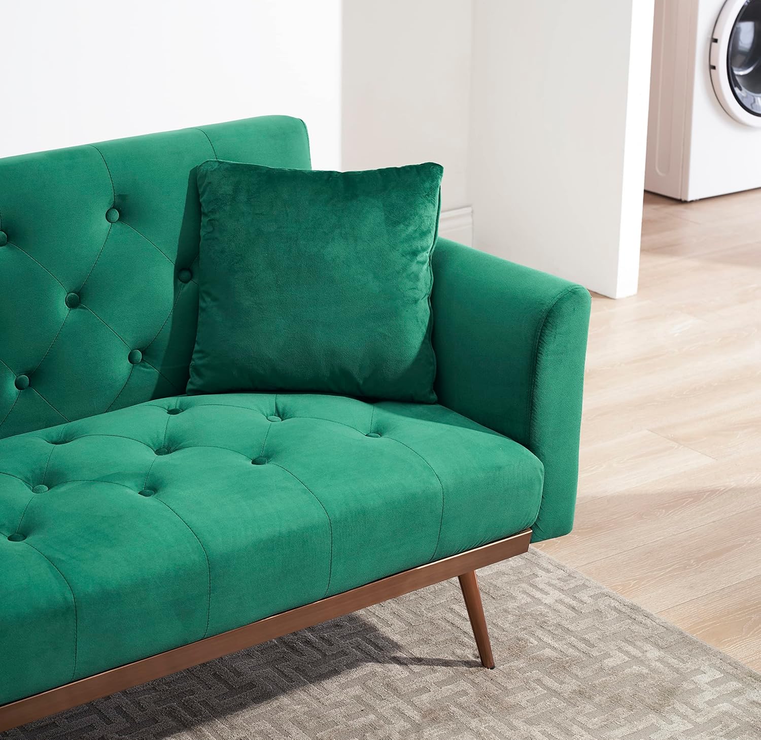 Eafurn Cama convertible con botones, sofá cama tapizado de terciopelo, respaldo ajustable y 5 pies de metal, sofá biplaza futón plegable para sala