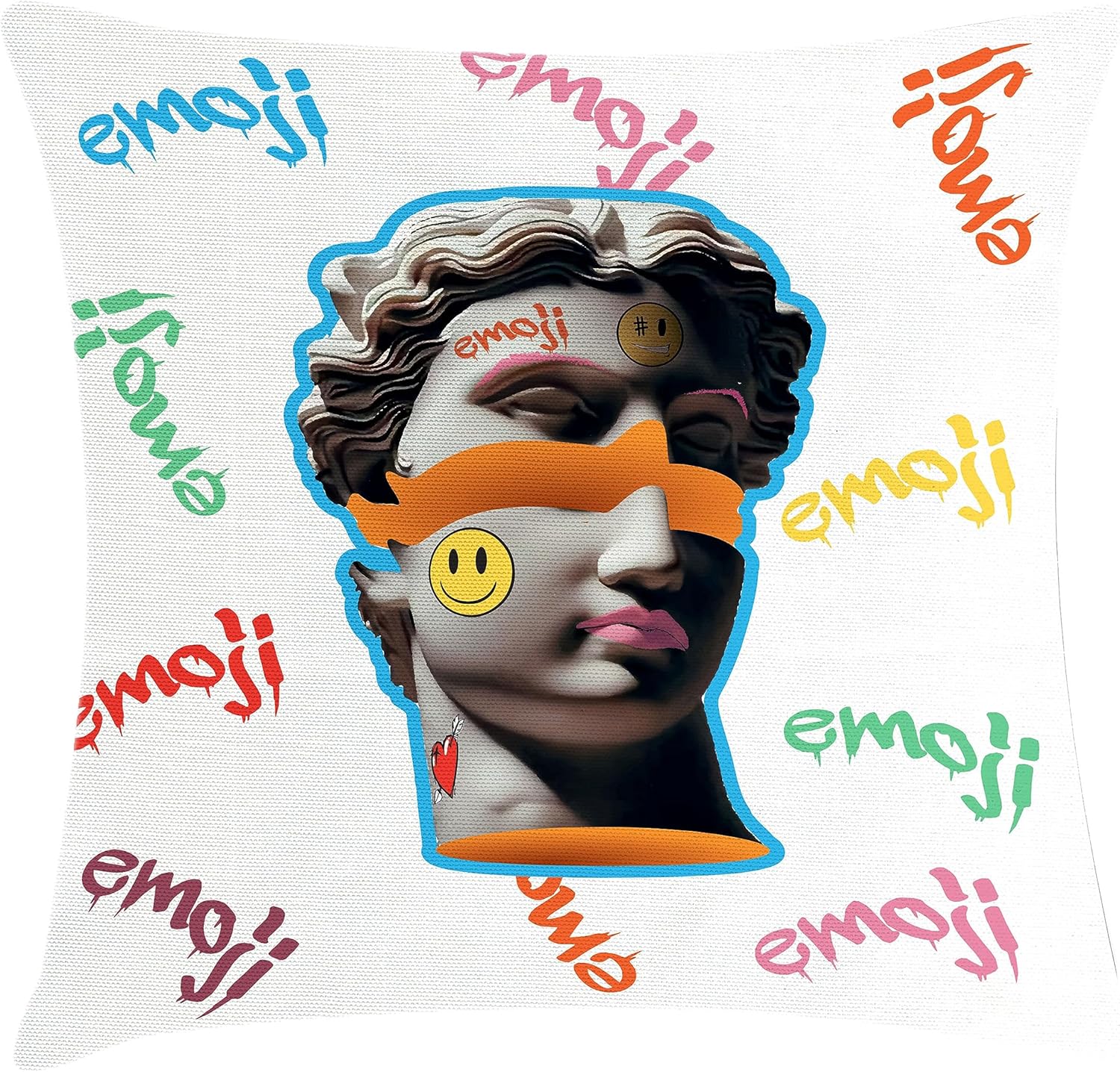 Ambesonne Emoji Throw Pillow Cushion Cover, Modern Illustration of Antique Sculpture Portrait Graffiti Shapes and Forms, Decorative Square Accent