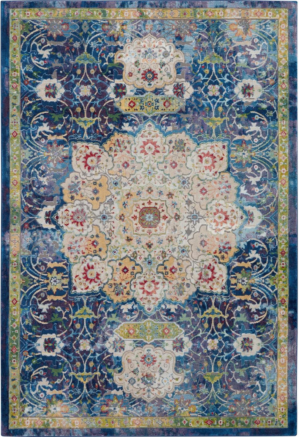 Nourison Global – Alfombra vintage tradicional azul de 4 x 6 pies, fácil de limpiar, no se desprende, para dormitorio, sala de estar, comedor y