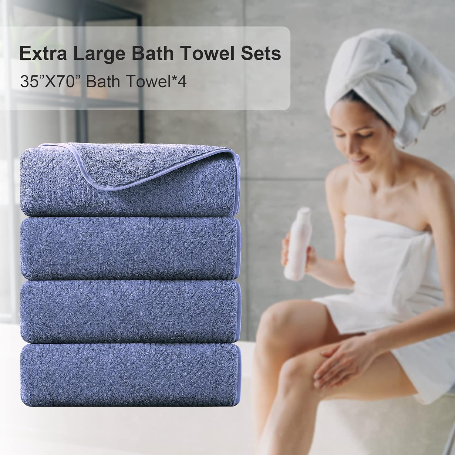Paquete de 4 toallas de baño extra grandes de 35 x 70 pulgadas, altamente absorbentes, de secado rápido, toallas de baño grandes de microfibra de