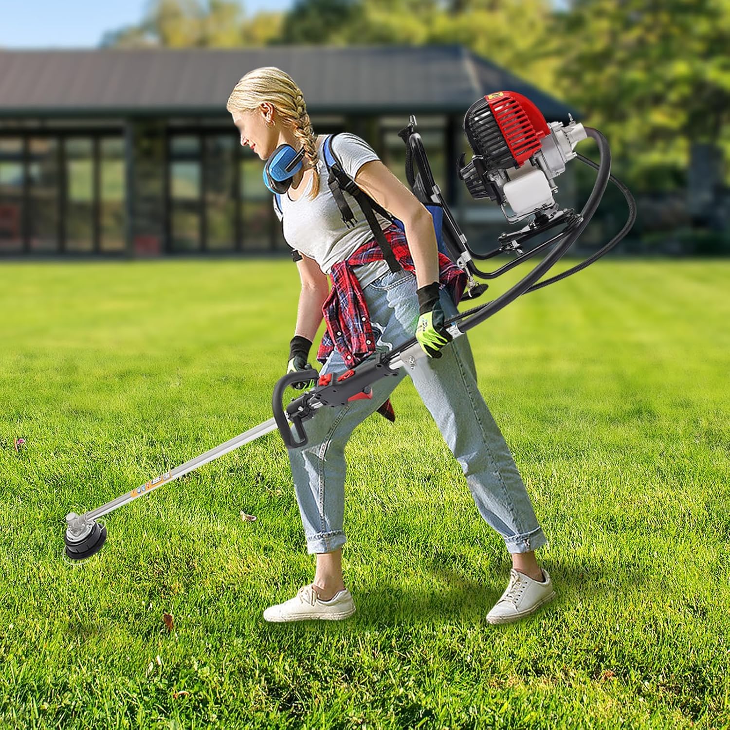 Cortador de escobillas, mochila 2 en 1 de 4 tiempos, de energía a gas, para malezas, 750 W, enfriador de aire, cortasetos de césped, cortacésped,