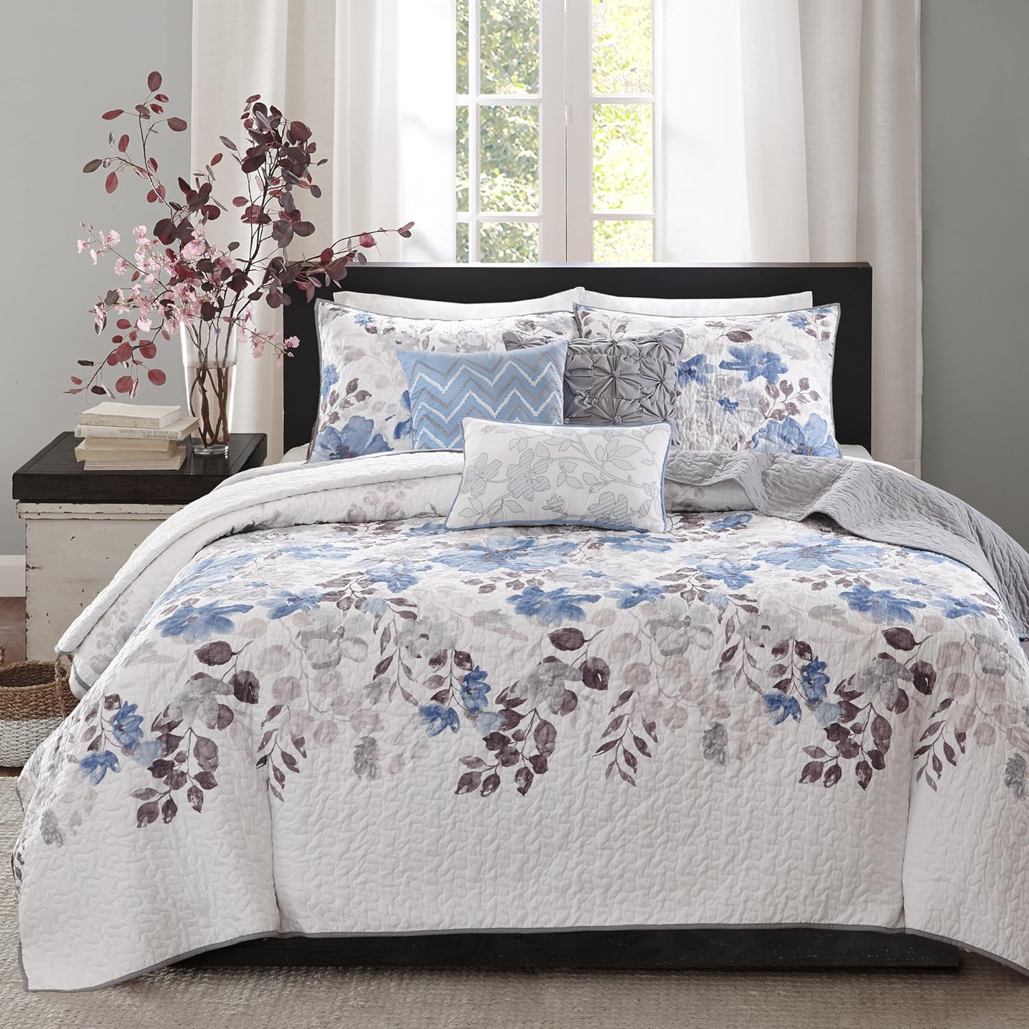 Madison Park Luna – Edredón moderno y clásico, todo el año, juego transpirable y ligero, fundas a juego, almohada decorativa, KingCal King (104 x 94