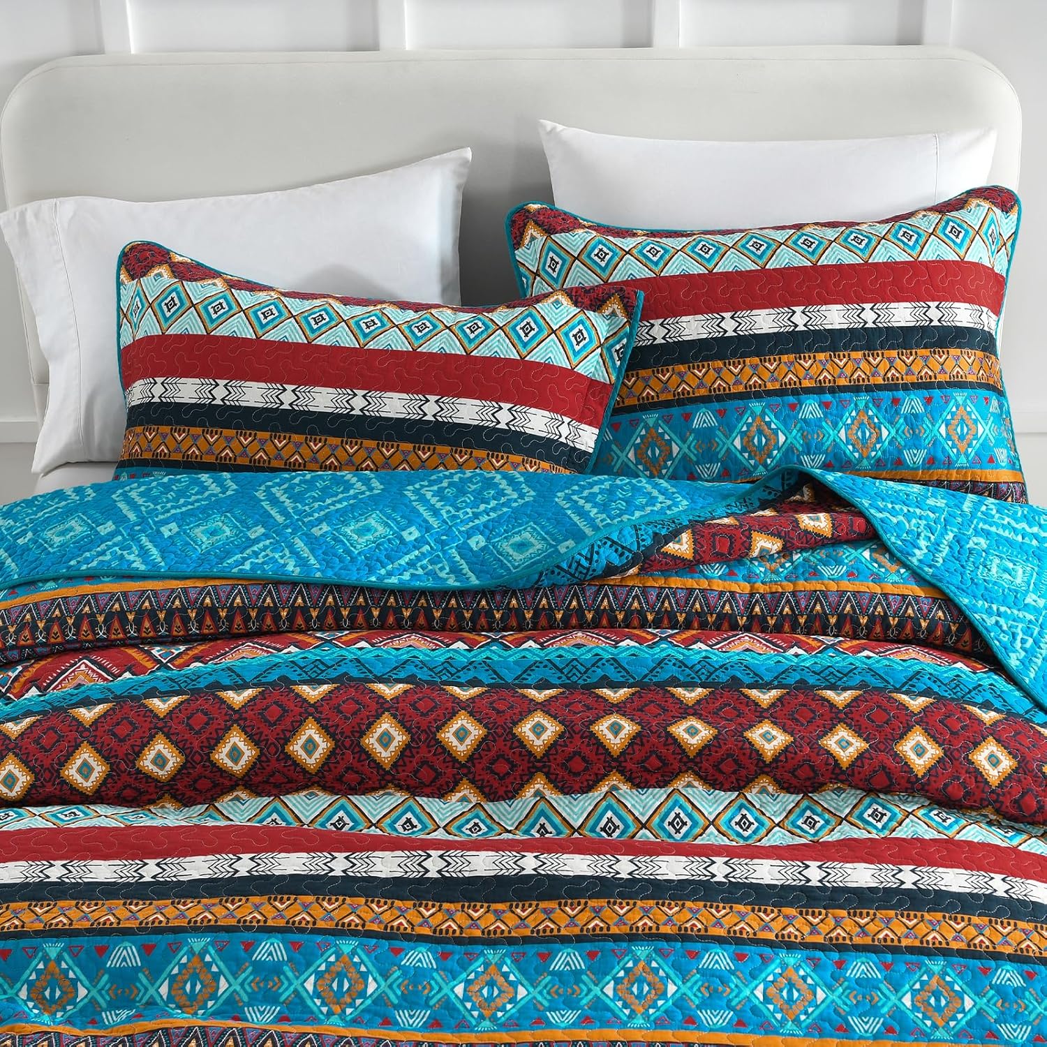 Juego de edredón Queen (90 x 98 pulgadas), edredón bohemio 100% algodón con 2 fundas de almohada, juego de ropa de cama ligero y suave para todas