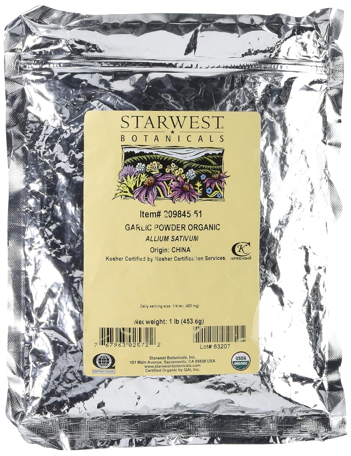 Starwest Botanicals Ajo en polvo orgánico, 1 libra
