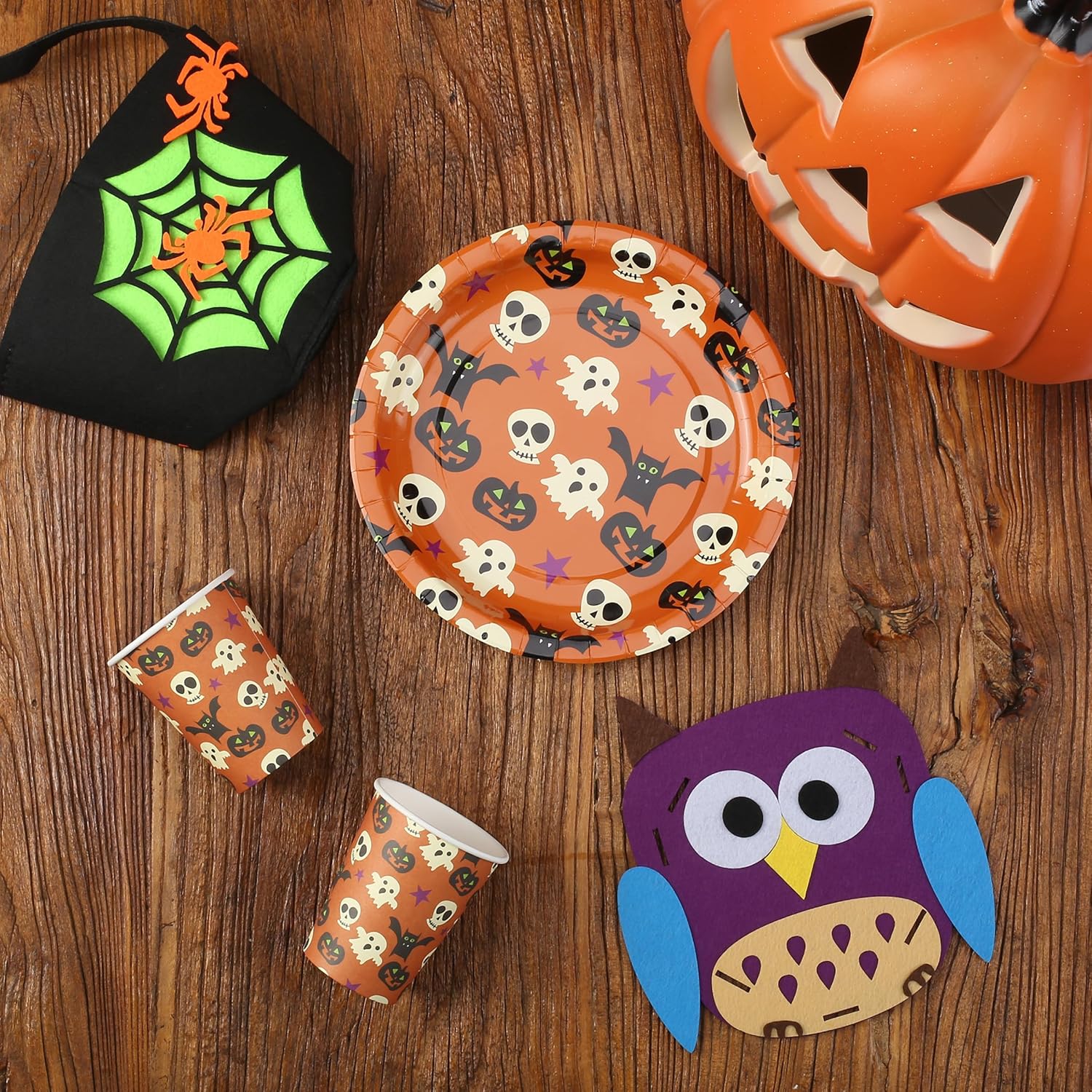 Mr. Pen – Juego de platos y tazas de Halloween, 48 piezas, tazas y platos de Halloween, platos y tazas de fiesta de Halloween, vajilla de Halloween,