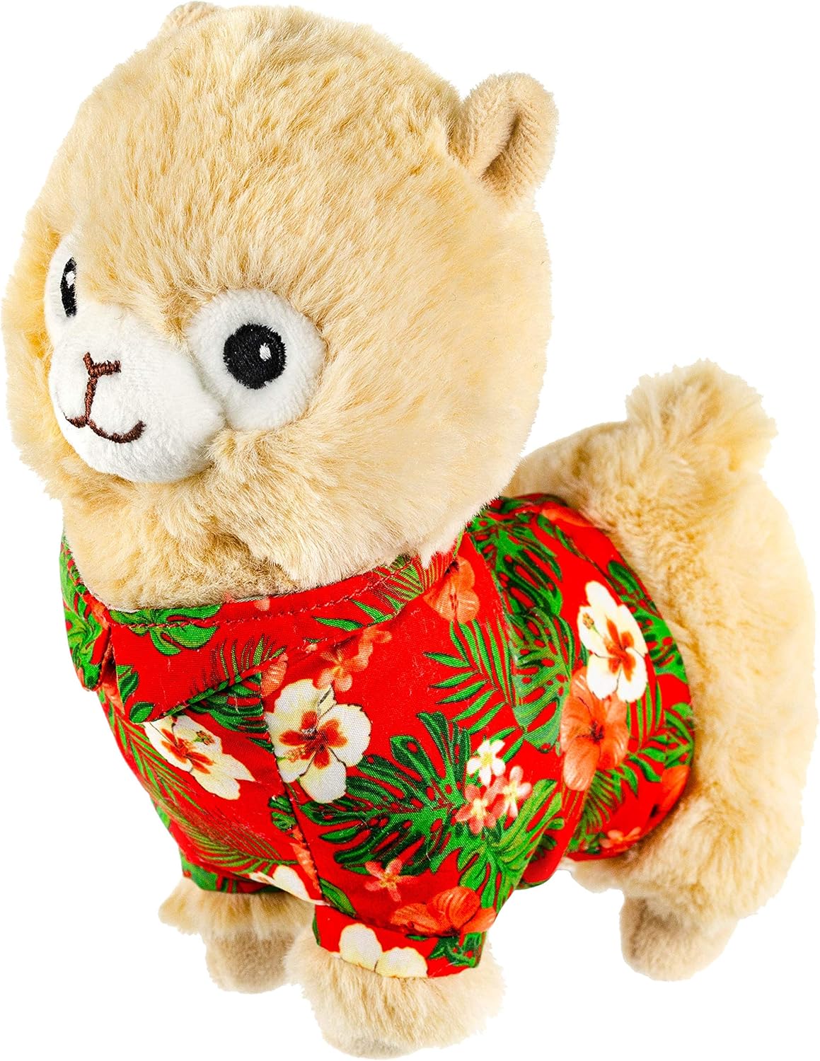 Giftable World Alpaca de peluche de 7 pulgadas para mascotas en camisa hawaiana roja con chirriante