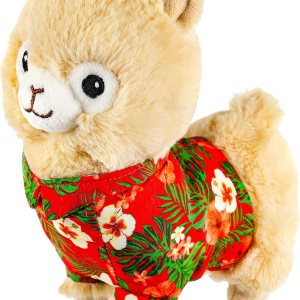 Giftable World Alpaca de peluche de 7 pulgadas para mascotas en camisa hawaiana roja con chirriante Giftable World Alpaca de peluche de 7 pulgadas para mascotas en camisa hawaiana roja con chirriante