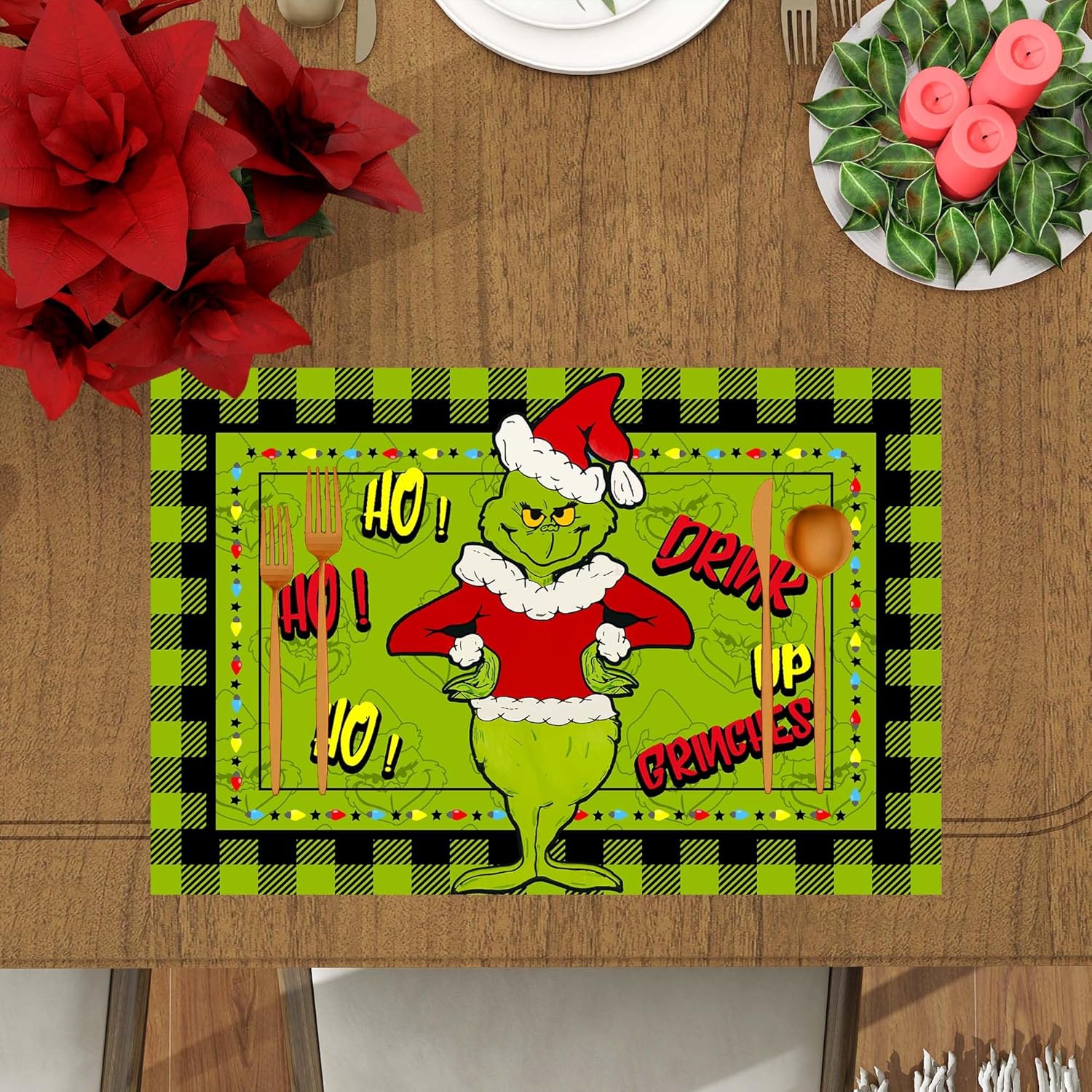 Juego de 4 manteles individuales de Navidad de 12 x 18 pulgadas, manteles individuales de Navidad para decoración de fiestas, cocina, comedor