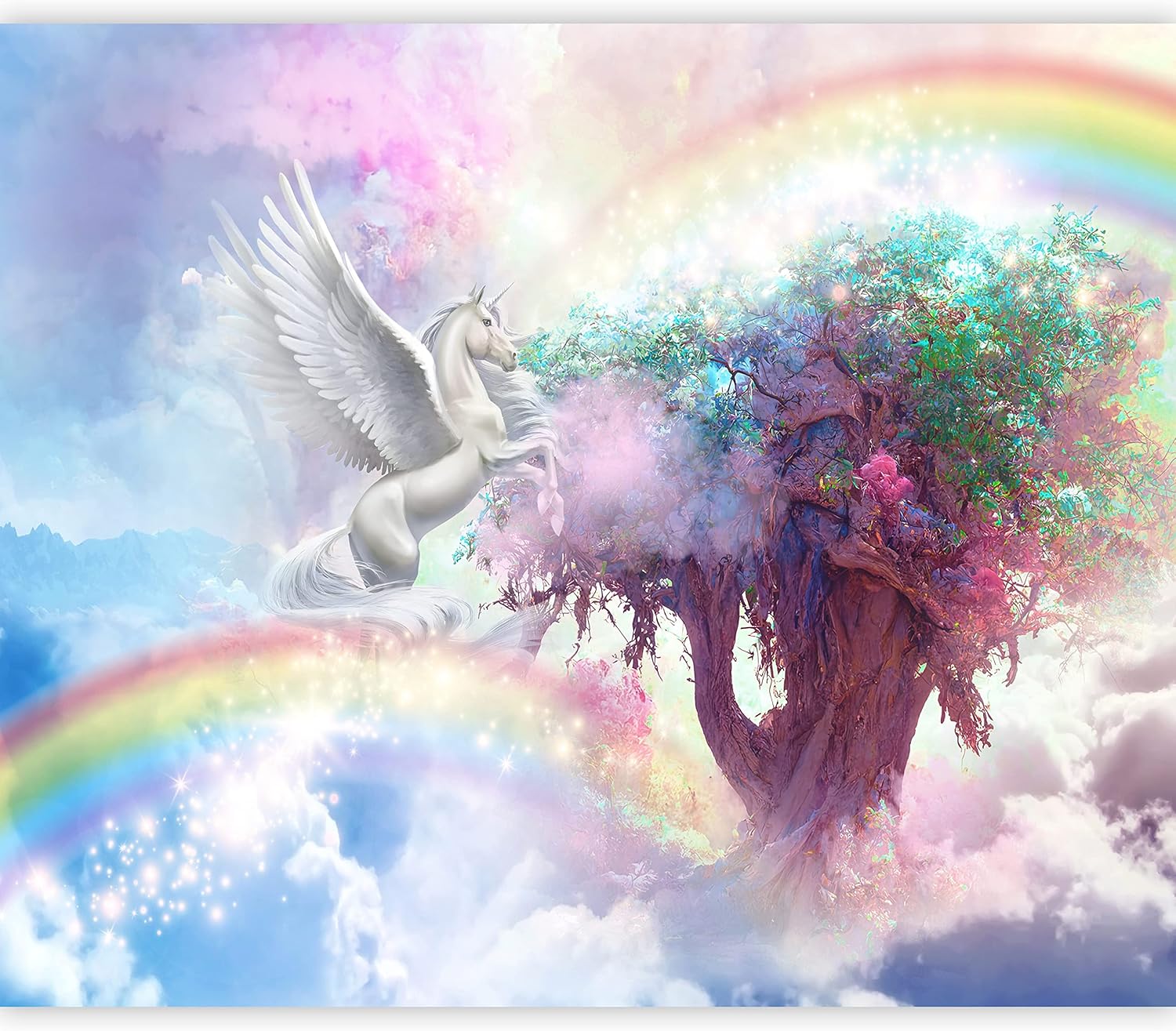 artgeist Mural de pared Pegasus Unicornio 135 x 101 pulgadas, papel tapiz autoadhesivo removible de gran tamaño para decoración de pared, diseño de