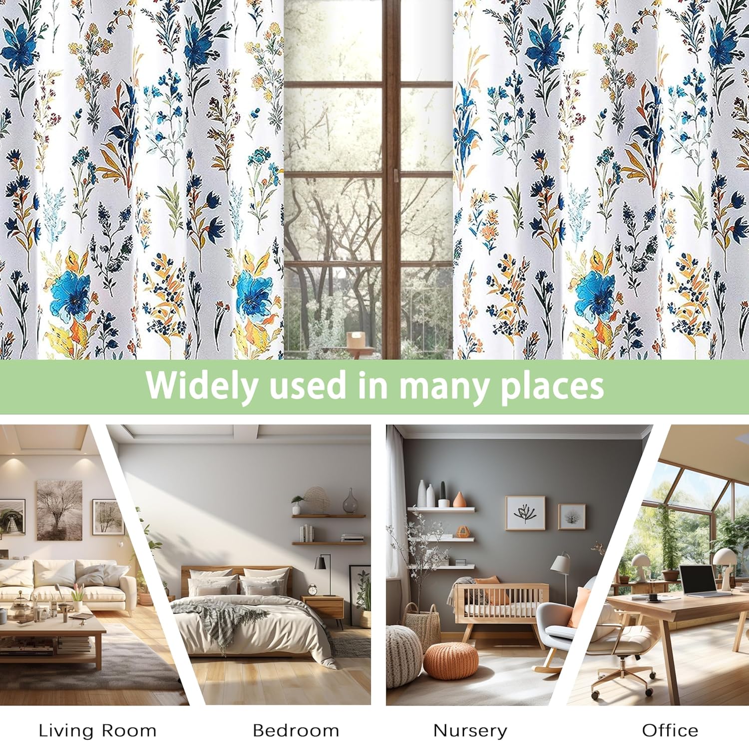DriftAway Cortinas florales para dormitorio, 36 pulgadas de largo, para sala de estar, cortinas opacas forradas, con aislamiento térmico, ojales