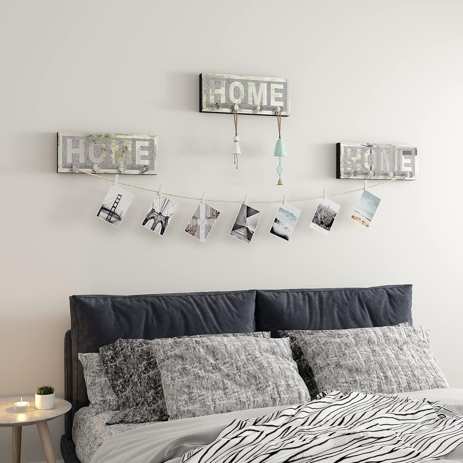 SHYFOY Ganchos transparentes para llaves, soporte para llaves, letras brillantes para el hogar, letrero de placa para decoración de pared,