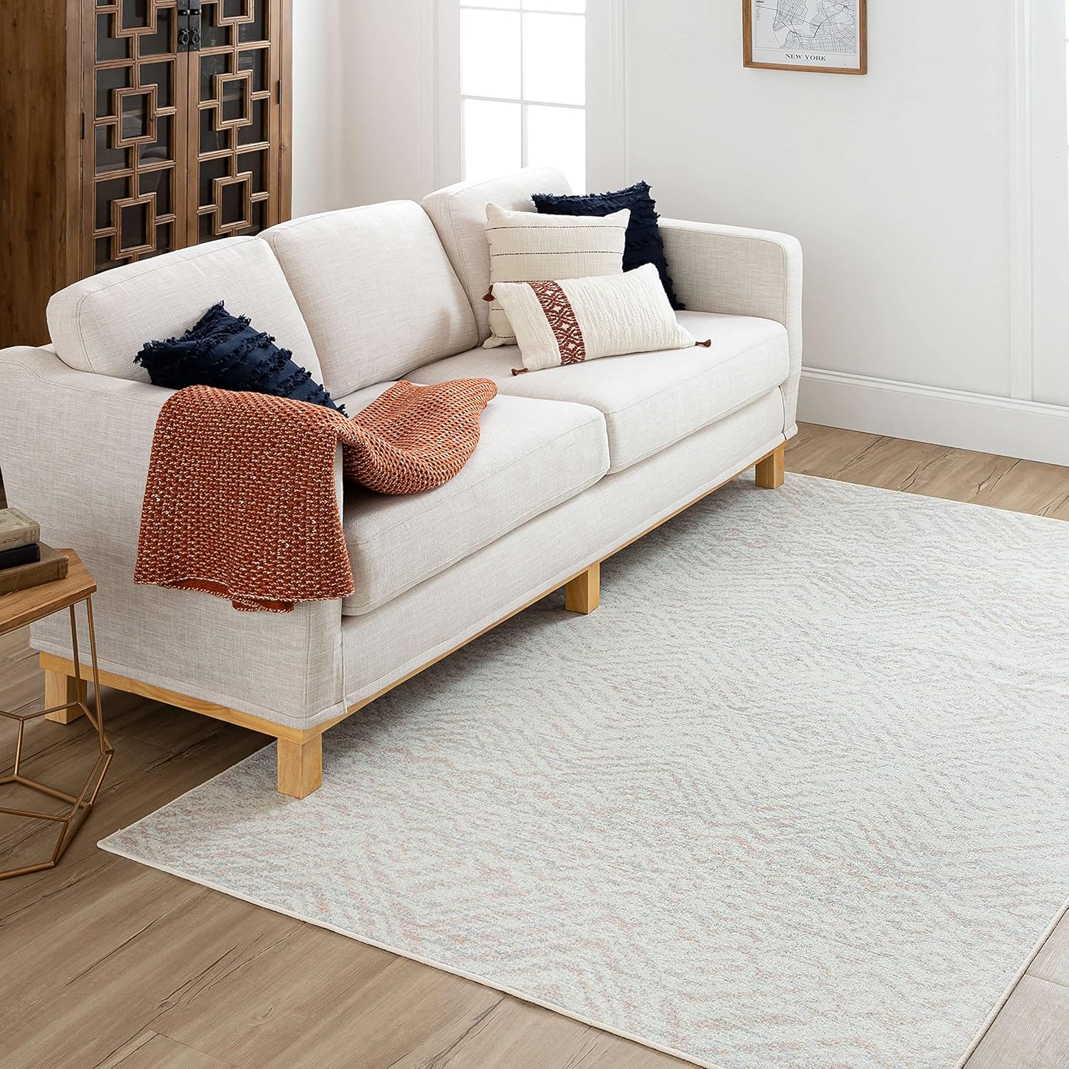 Mohawk Home Zig Zag – Alfombra de área a rayas color crema marfil de 4 x 6 pies, perfecta para entrada, lavandería, pasillo