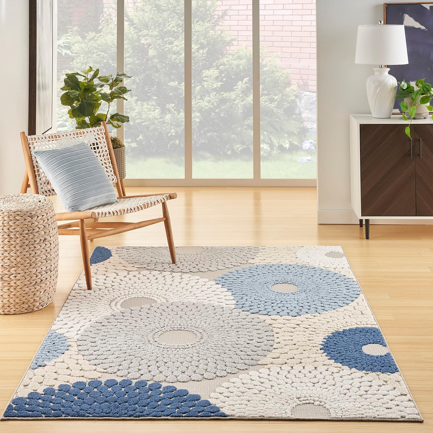 Nourison Aloha – Alfombra para interiores y exteriores, azulgris de 6 x 9 pies, fácil limpieza, no se desprende, para dormitorio, sala de estar,