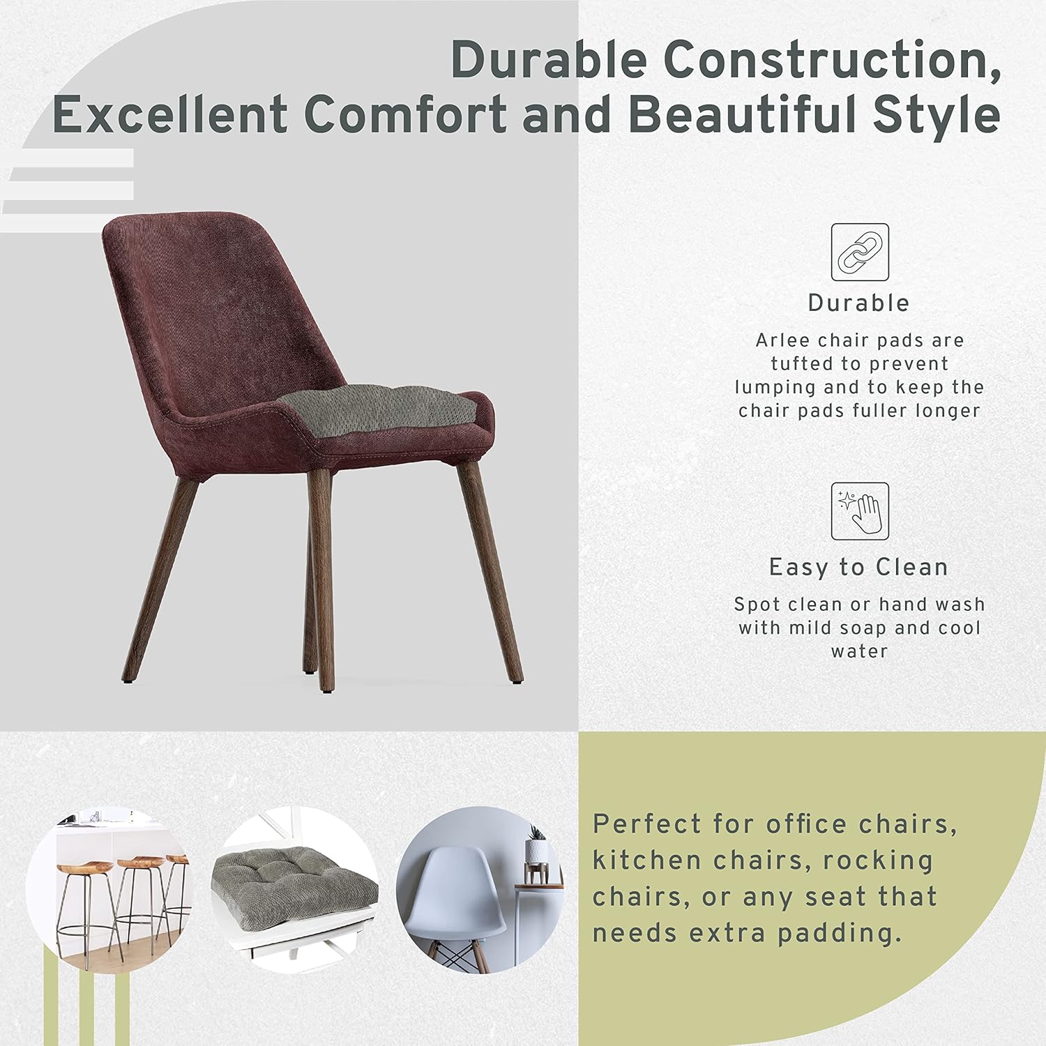 Arlee Almohadilla antideslizante de espuma viscoelástica para silla, 2 unidades (paquete de 1), color carbón