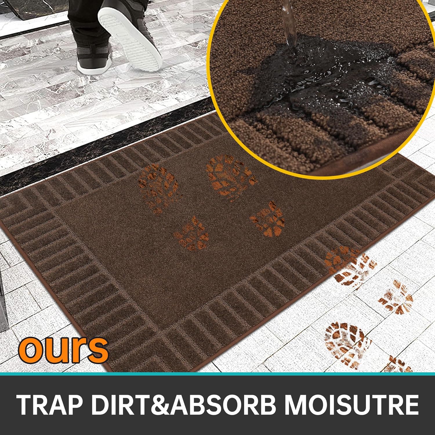 BEQHAUSE Door-Mat – Tapete antideslizante para puerta principal, de perfil bajo, resistente a la suciedad, lavable, absorbente, color marrón, 32 x