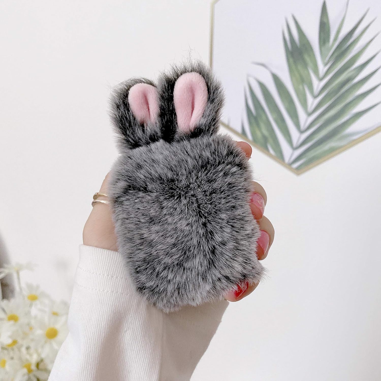 Funda mullida compatible con Airpods 1 y 2, diseño de airpods de piel suave y suave, caja de carga inalámbrica con llavero para Airpods 1 y 2 gris
