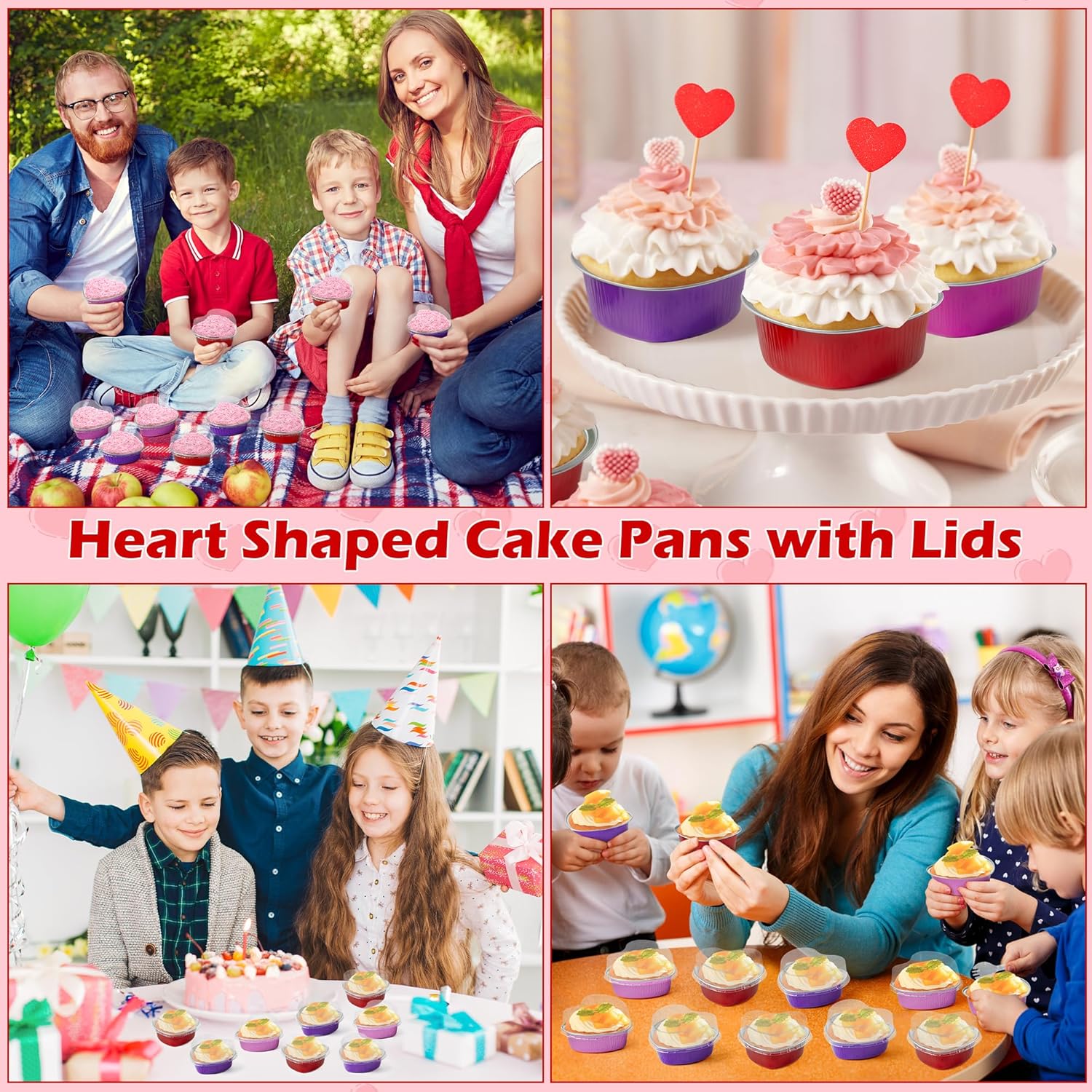 R HORSE 30 juegos de moldes para tartas en forma de corazón con tapa, recipiente multicolor para magdalenas, hojalata, papel de aluminio, taza para