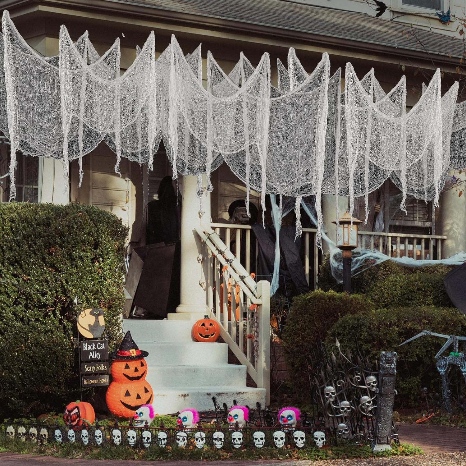 Paño espeluznante de Halloween de 30 x 71 pulgadas, paño de gasa espeluznante grande para puertas, escaleras, interiores y exteriores, decoración de