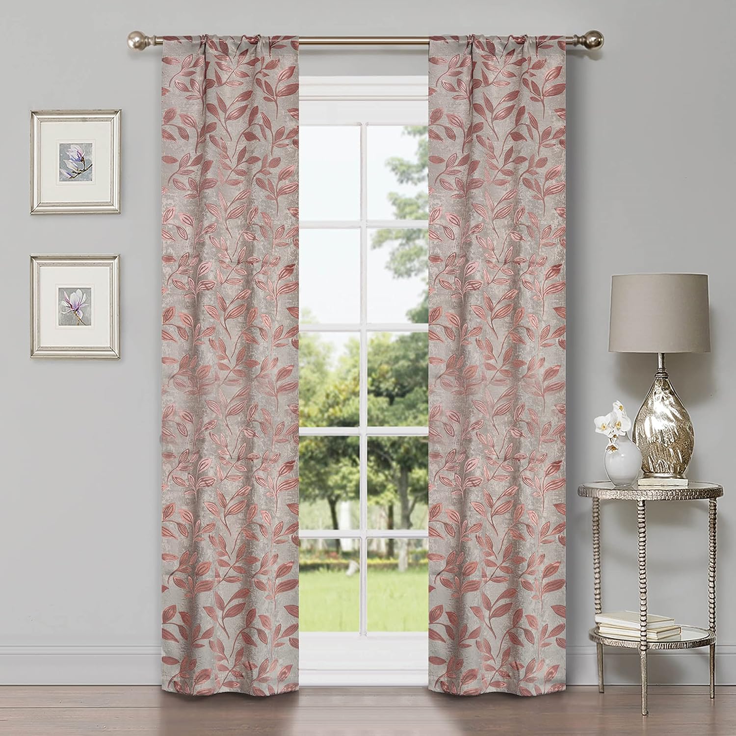 Superior Cortinas opacas, oscurecimiento de la habitación para dormitorio, bloqueo solar, térmicas, cortinas bohemias modernas, colección de hojas,