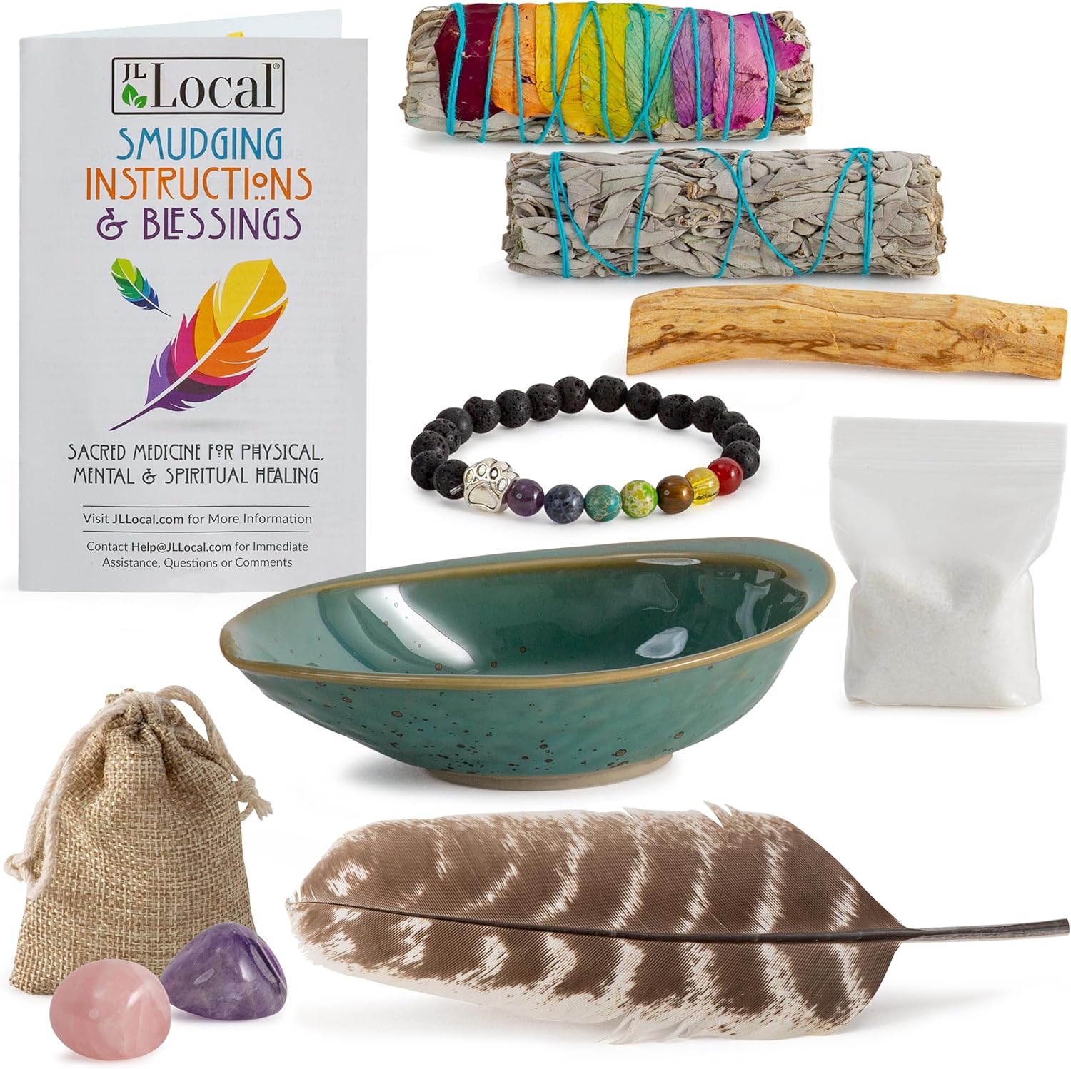 Kit JL Local Salvia blanca para ritual de purificación, incluye instrucciones y bendiciones (idioma español no garantizado)