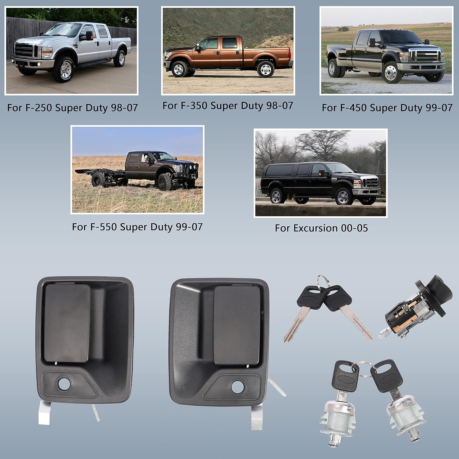 Manija de puerta exterior delantera con cilindro de encendido y cerradura, para Ford F-250 F-350 F-450 F-550 1998-2007, para Excursion 2000-2005,