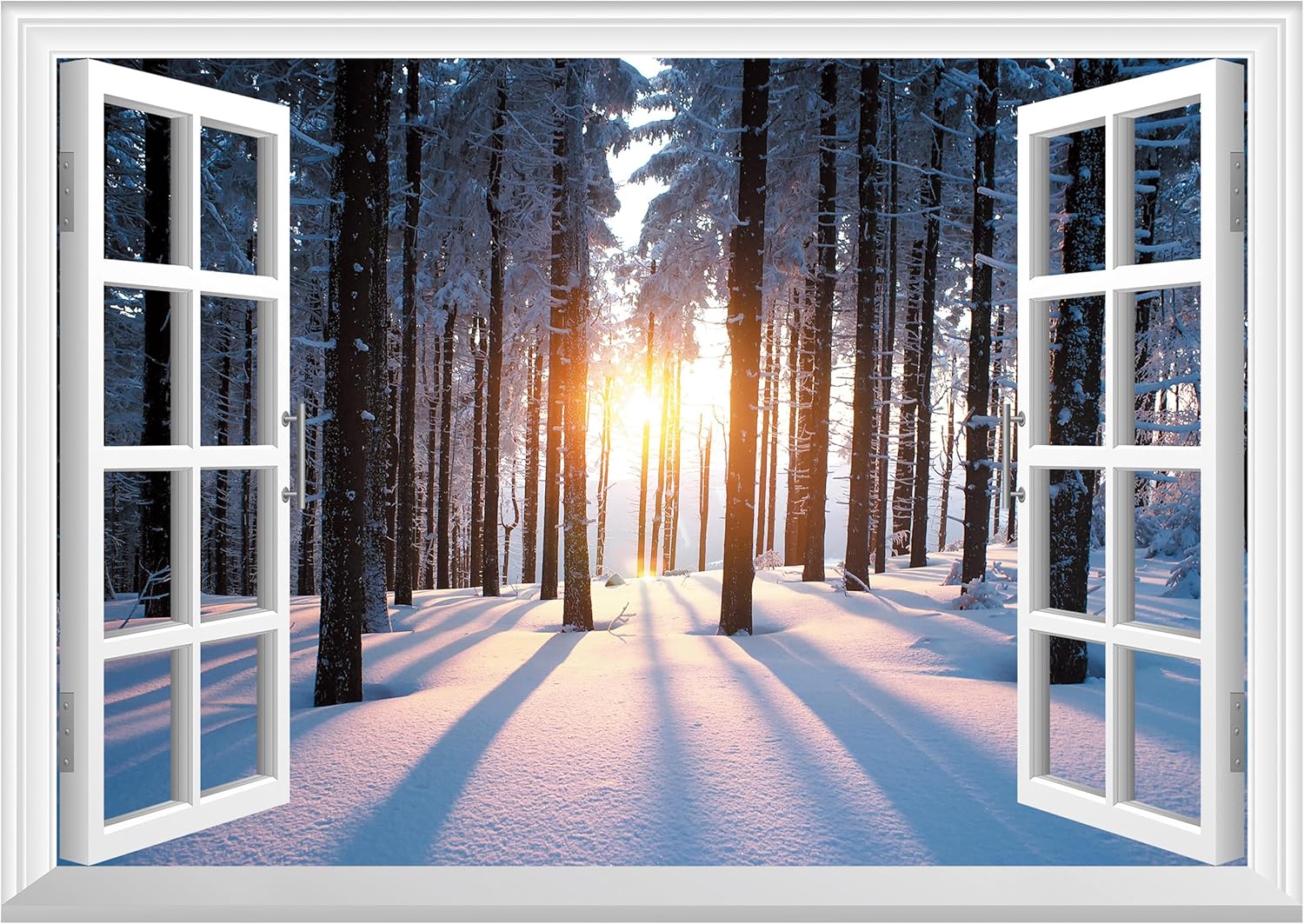 FLFK Mural de pared falso para ventana, adhesivo de pared de nieve de bosque para decoración de pared, calcomanías de pared para pegar y despegar,