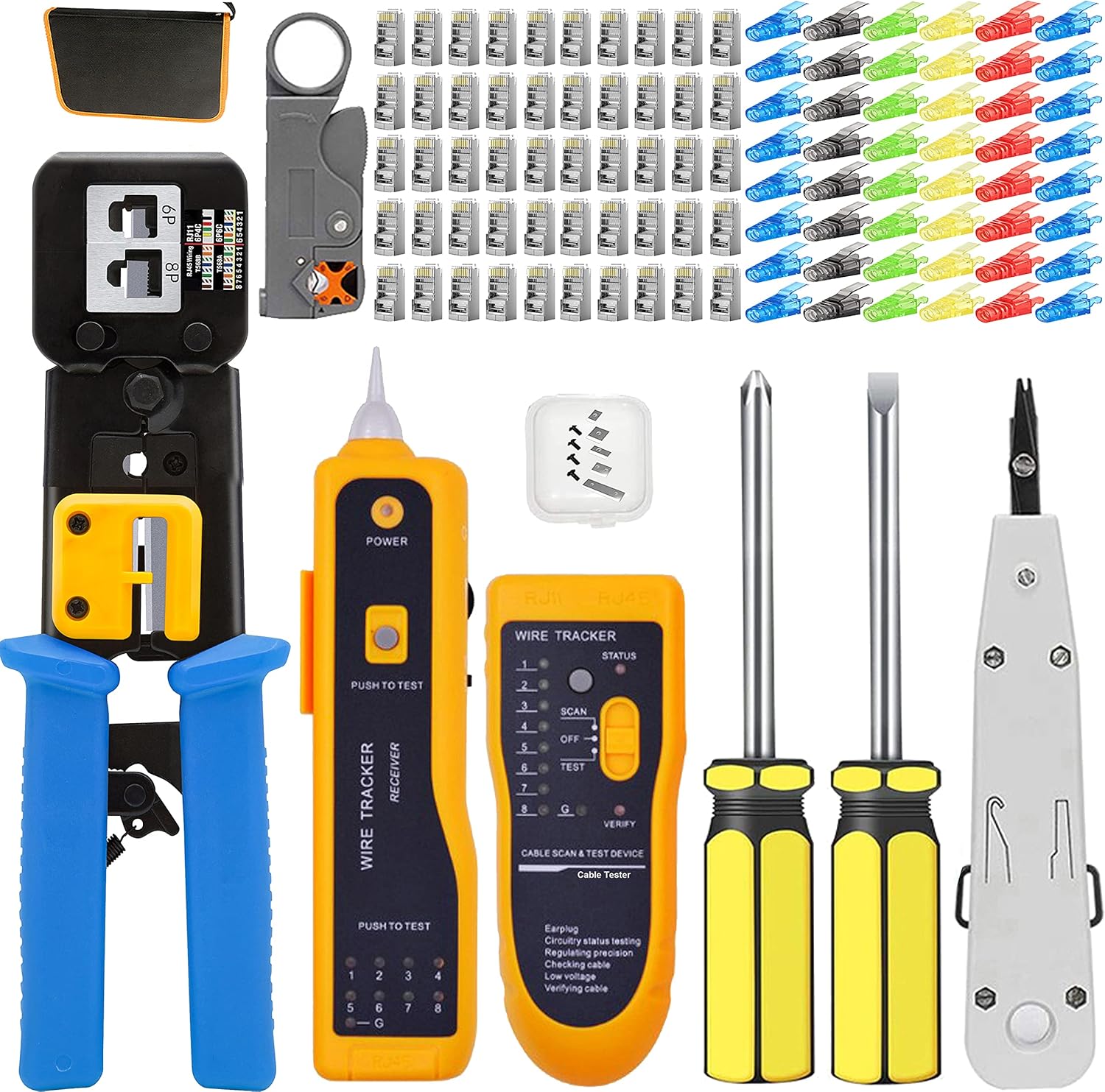 TAIWAIN – Herramienta de red de crimpado para crimpadora RJ45RJ11RJ12 Cat5Cat7Cat6, kit de pelacables de red para detector de datos de alambre de
