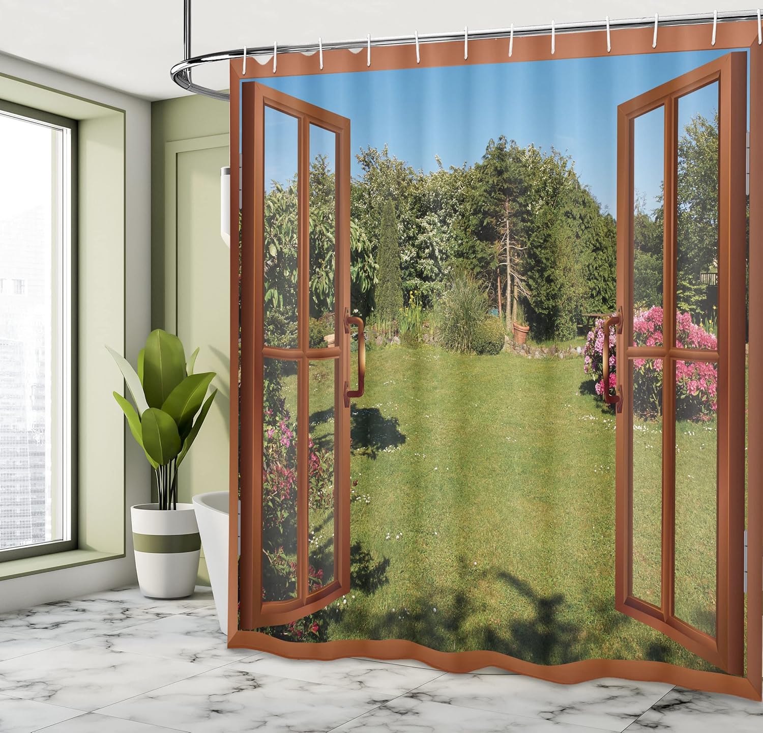 Cortina de regadera Home Decorators para el baño, moderna, con estilo de fotografía artística y con diseño tropical de una isla paradisíaca con