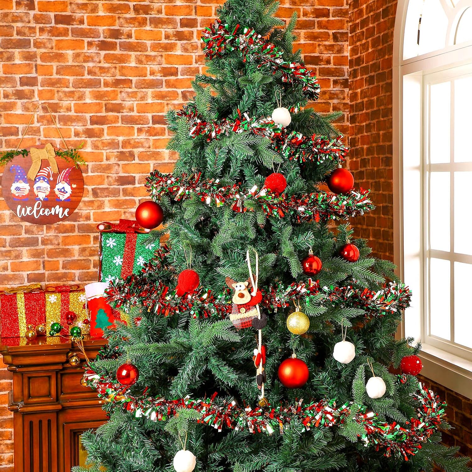 Guirnalda de oropel de Navidad de 200 pies, decoración de árbol de Navidad, guirnalda de oropel con brillantina, guirnalda metálica para colgar al