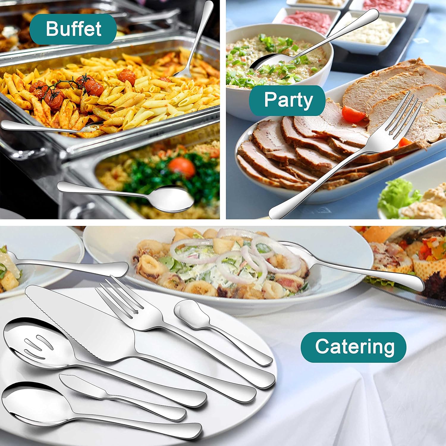 Homikit 6 utensilios de servir, juego de azafata de acero inoxidable, cubiertos de metal con cucharas de servir, tenedor, servidor de pastel,