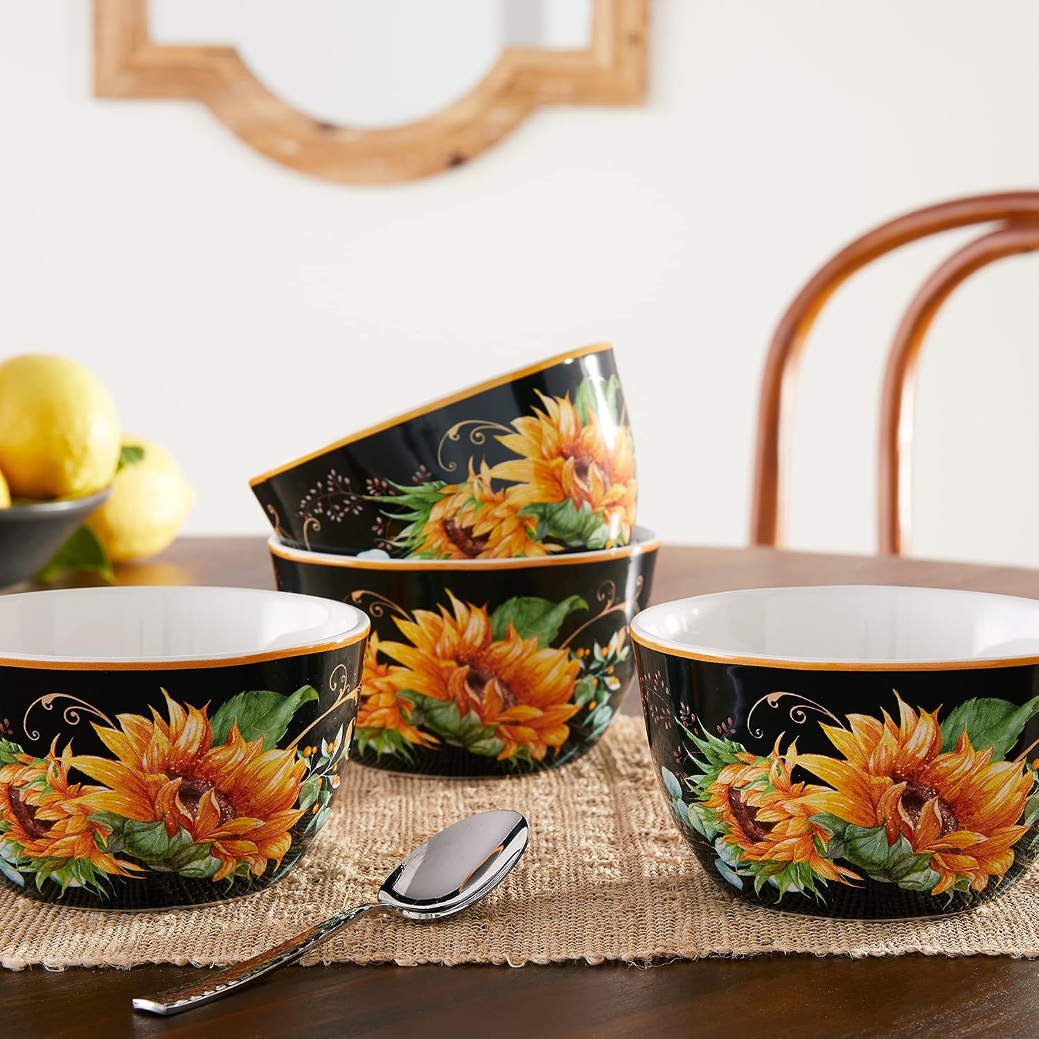 Certified International Sunflower Fields – Juego de 4 cuencos para heladopostre de 5.25 pulgadas, multicolor