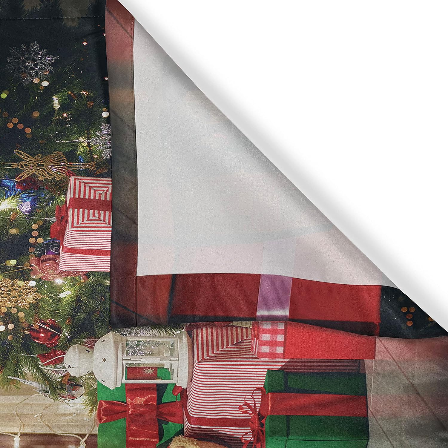 Ambesonne Cortinas de cocina de Papá Noel, viejo Papá Noel sentado en casa en la noche de Navidad, leyendo una carta cerca del árbol, juego de 2