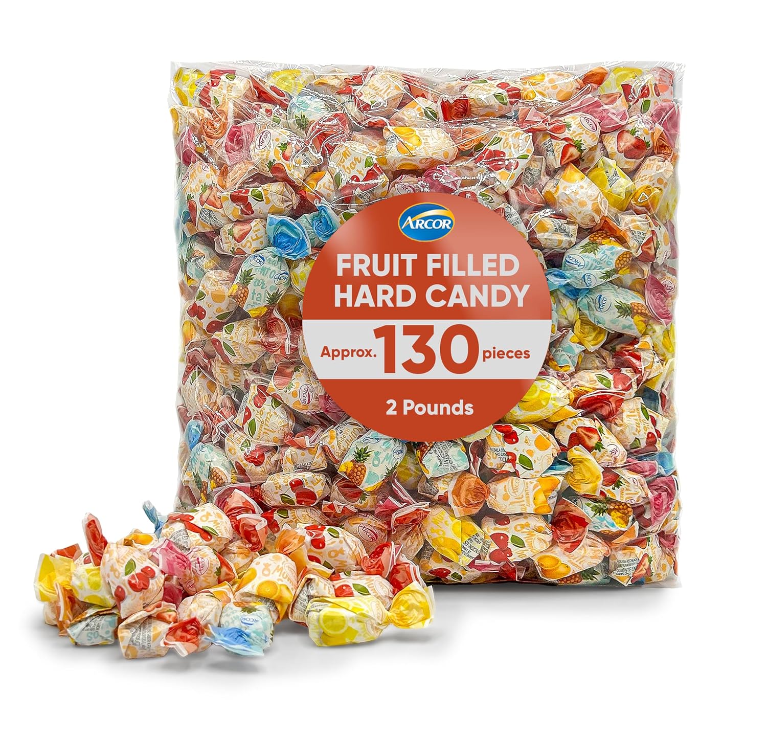 Arcor – Caramelos rellenos de frutas  Caramelos duros a granel  2 libras aproximadamente 130  Paquete variado de dulces con dulces rellenos de