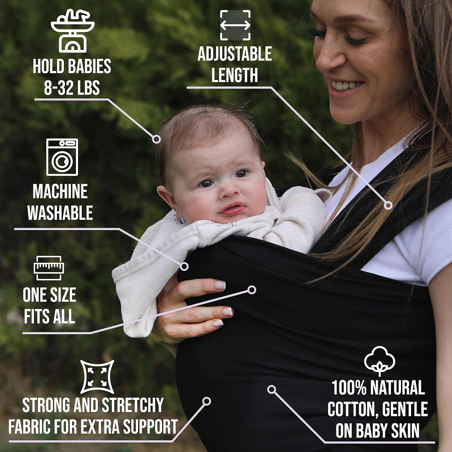 Portabebés – Transportador de bebé manos libres para recién nacidos y bebés, transpirable, ligero y extra suave, mantiene al bebé seguro y seguro,