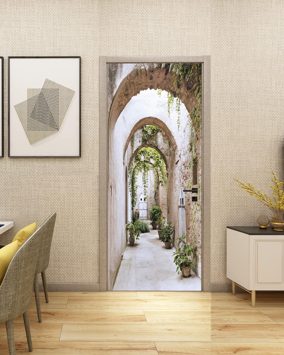 FLFK Calcomanía para puerta  Pasillo en forma de arco, mural para despegar y pegar, tamaño combinado 36 x 80 pulgadas, dividido en 2 piezas