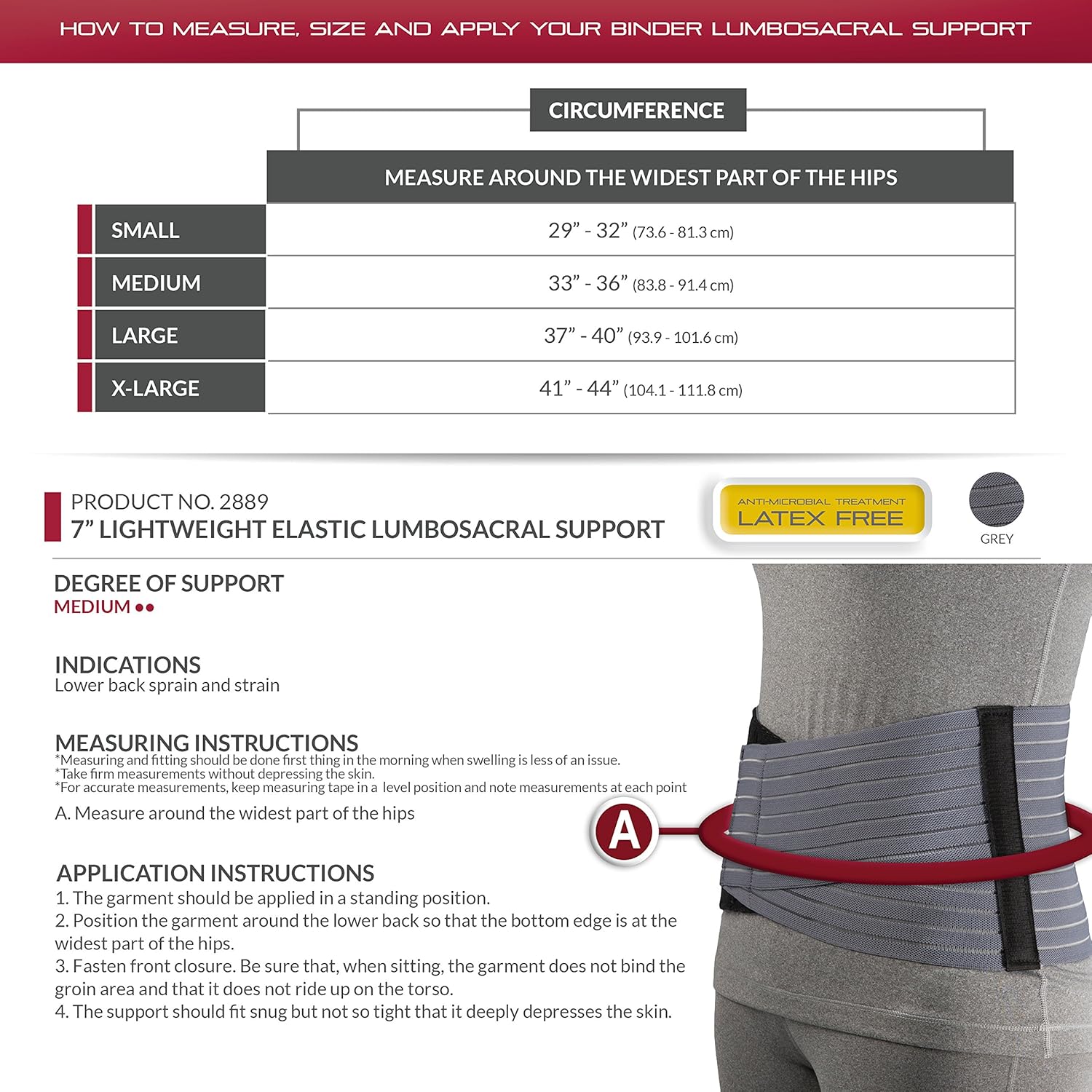 OTC Lower Back Select Series Soporte lumbosacro para mujer, gris, talla XL