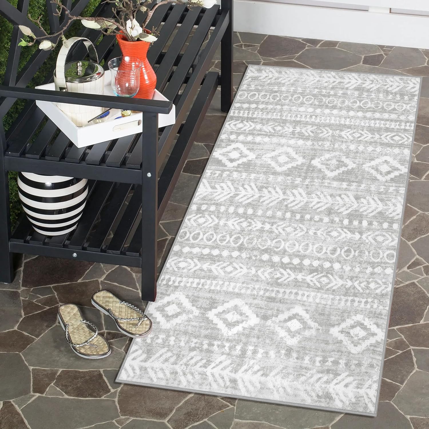 Lahome Alfombra marroquí de granja, lavable de 2 x 4 pulgadas, parte trasera de goma antideslizante, alfombra de noche de cocina, alfombra rústica