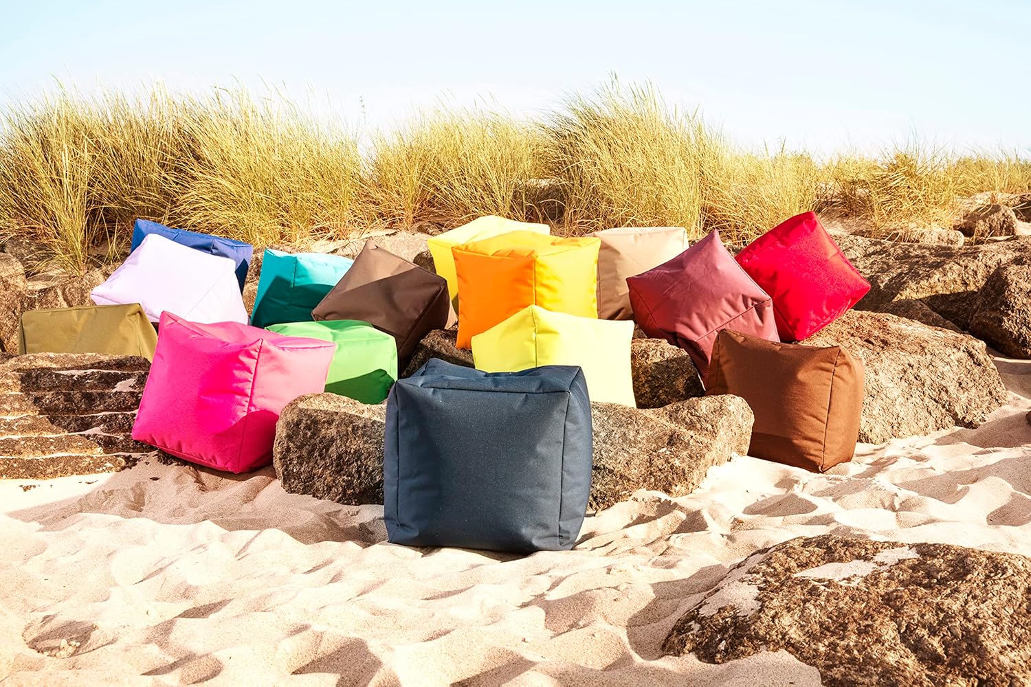 Cube Brava – Puf otomano con reposapiés, color caqui, moderno puf cuadrado con tela repelente al agua, puf para sala de estar, dormitorio o patio,