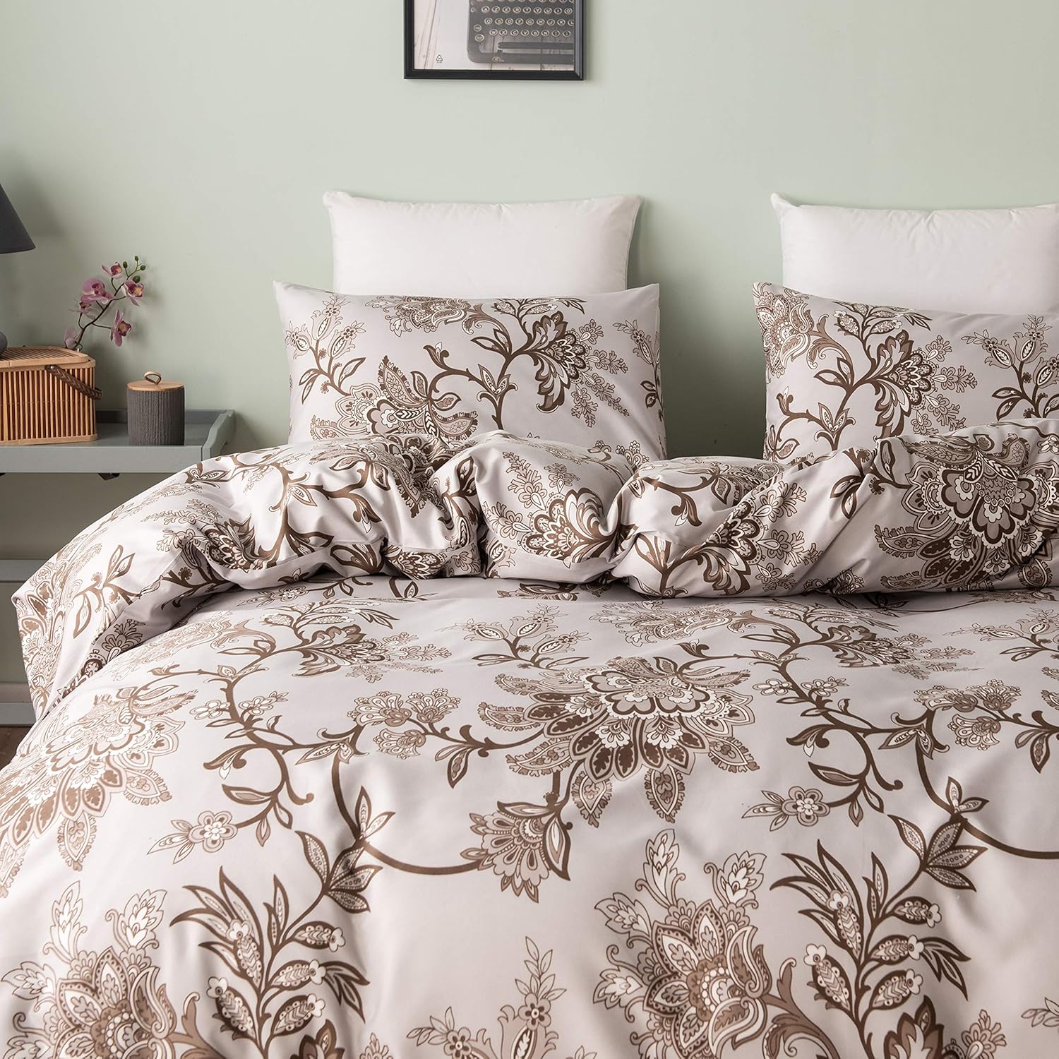 HSKIKWN Juego de funda de edredón floral de microfibra ligera de 68 x 90 pulgadas, suave, de lujo, de lujo, juego de ropa de cama de 2 piezas