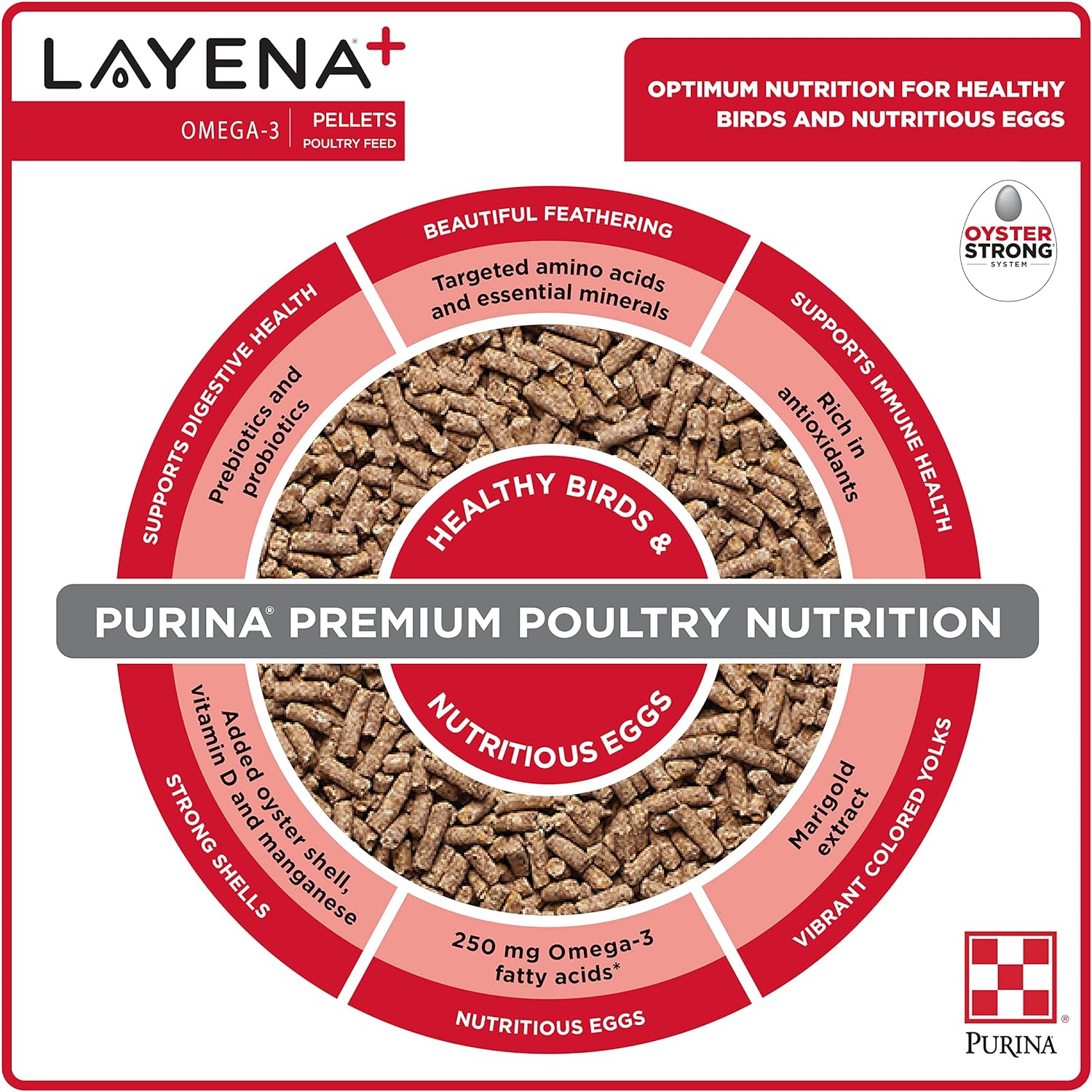 Purina Layena+  Alimento nutricionalmente completo para gallinas  Fórmula Omega 3 – Bolsa de 40 libras (40 libras)