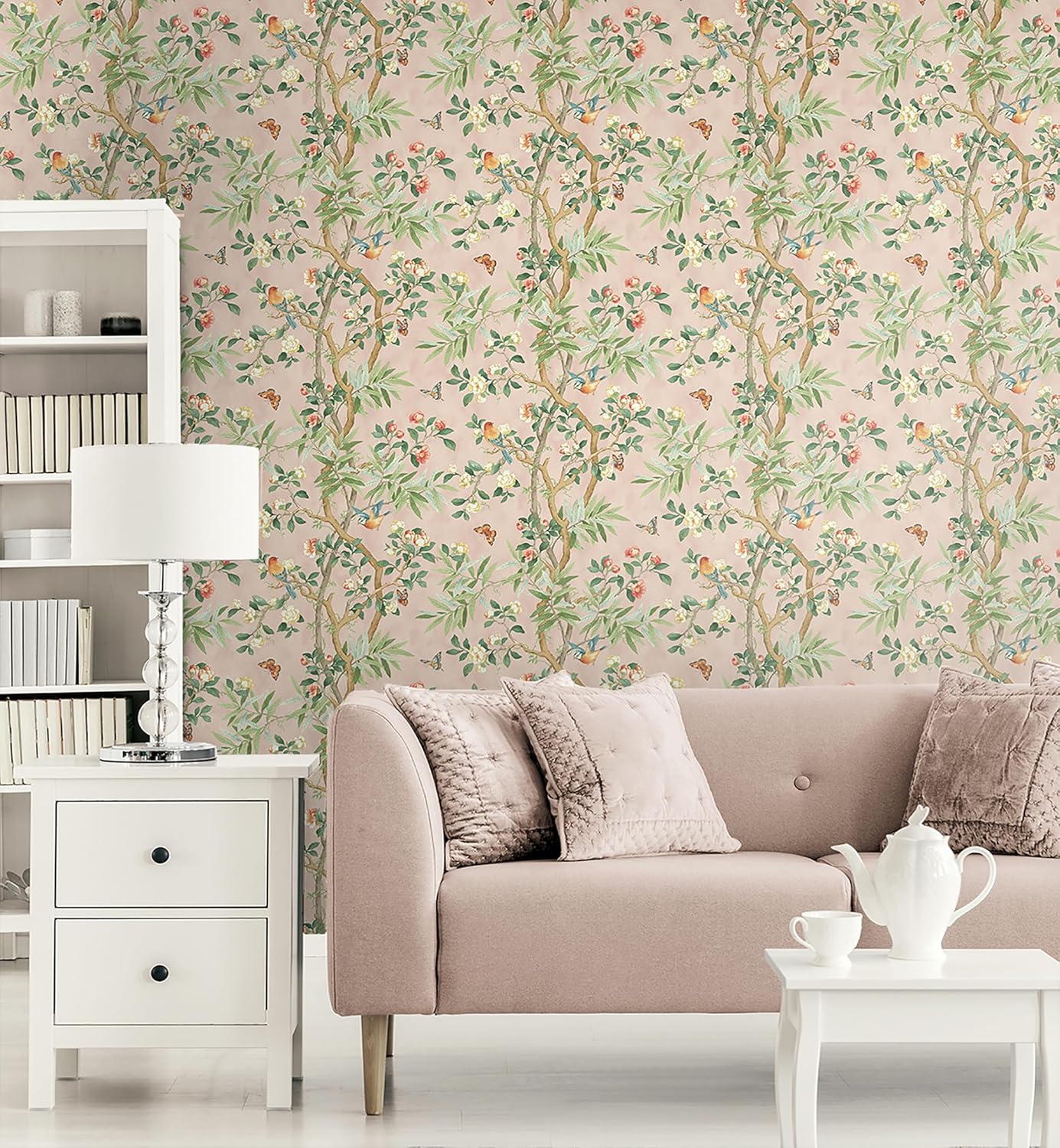Papel tapiz para despegar y pegar, papel tapiz floral para dormitorio, tocador, cocina, autoadhesivo, vinilo, cobertura de 30.75 pies cuadrados