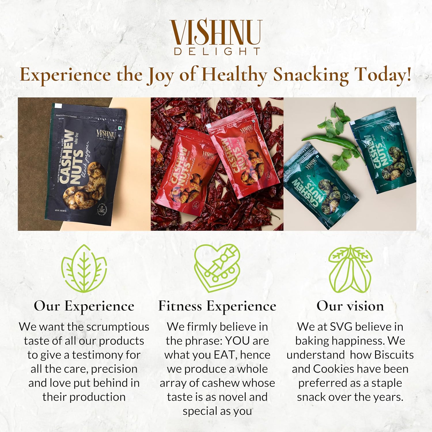 Vishnu Delight Peri Peri de anacardo saborizado, Mirch Masala, pimienta negra, aperitivo de chutney verde rico en fibra nutritiva, aperitivo