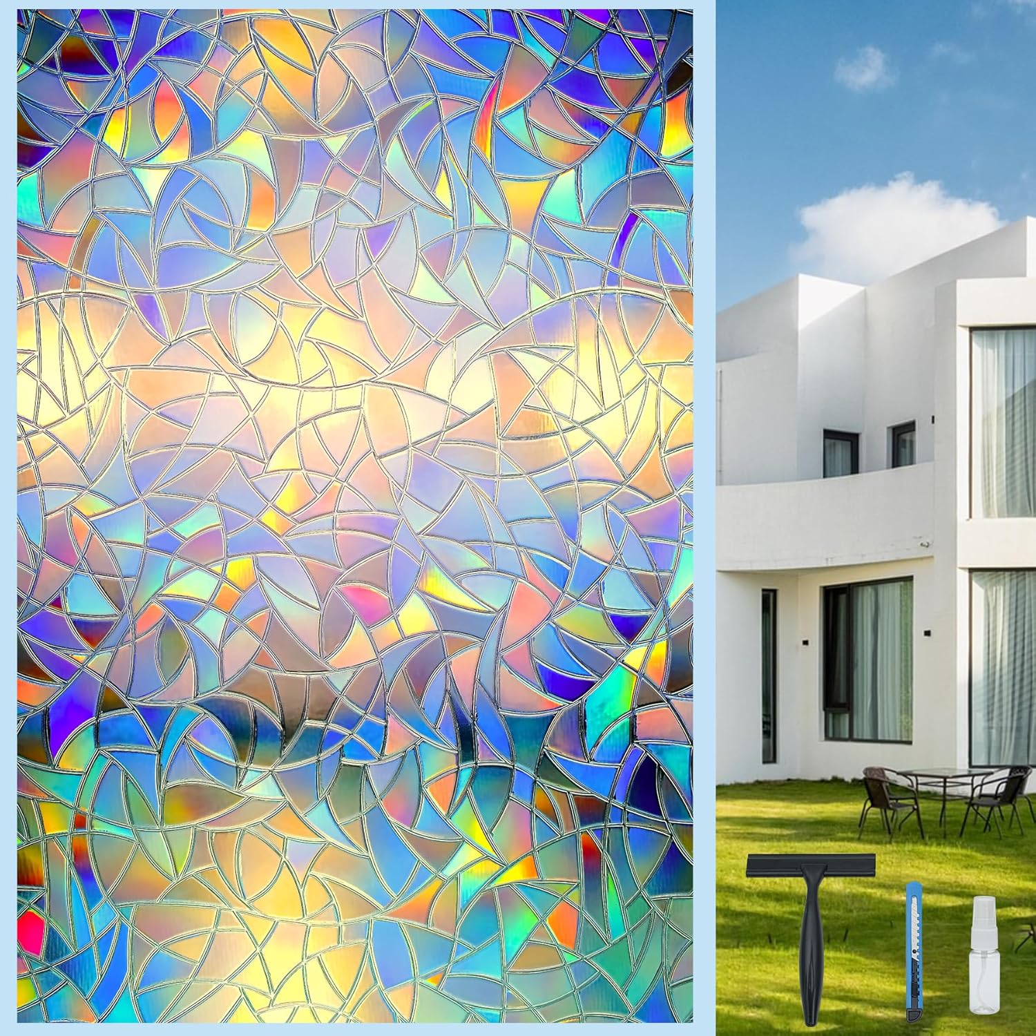 Película de privacidad para ventana, 17.5 x 78.7 pulgadas, película de ventana arcoíris para privacidad de vidrio, película decorativa para